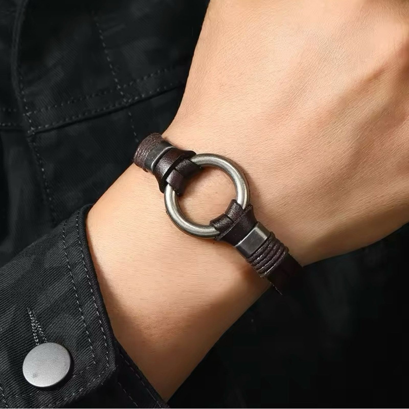 Other Men’s Genuine Leather Bracelet for Men 8” Size ONE SIZE - 2 Thumbnail