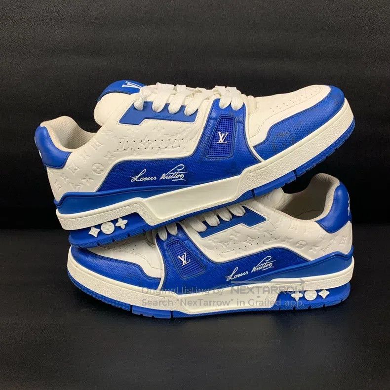 Louis Vuitton Louis Vuitton Trainer white and blue embossed low-top boar Size US 6 / EU 39 - 5 Thumbnail