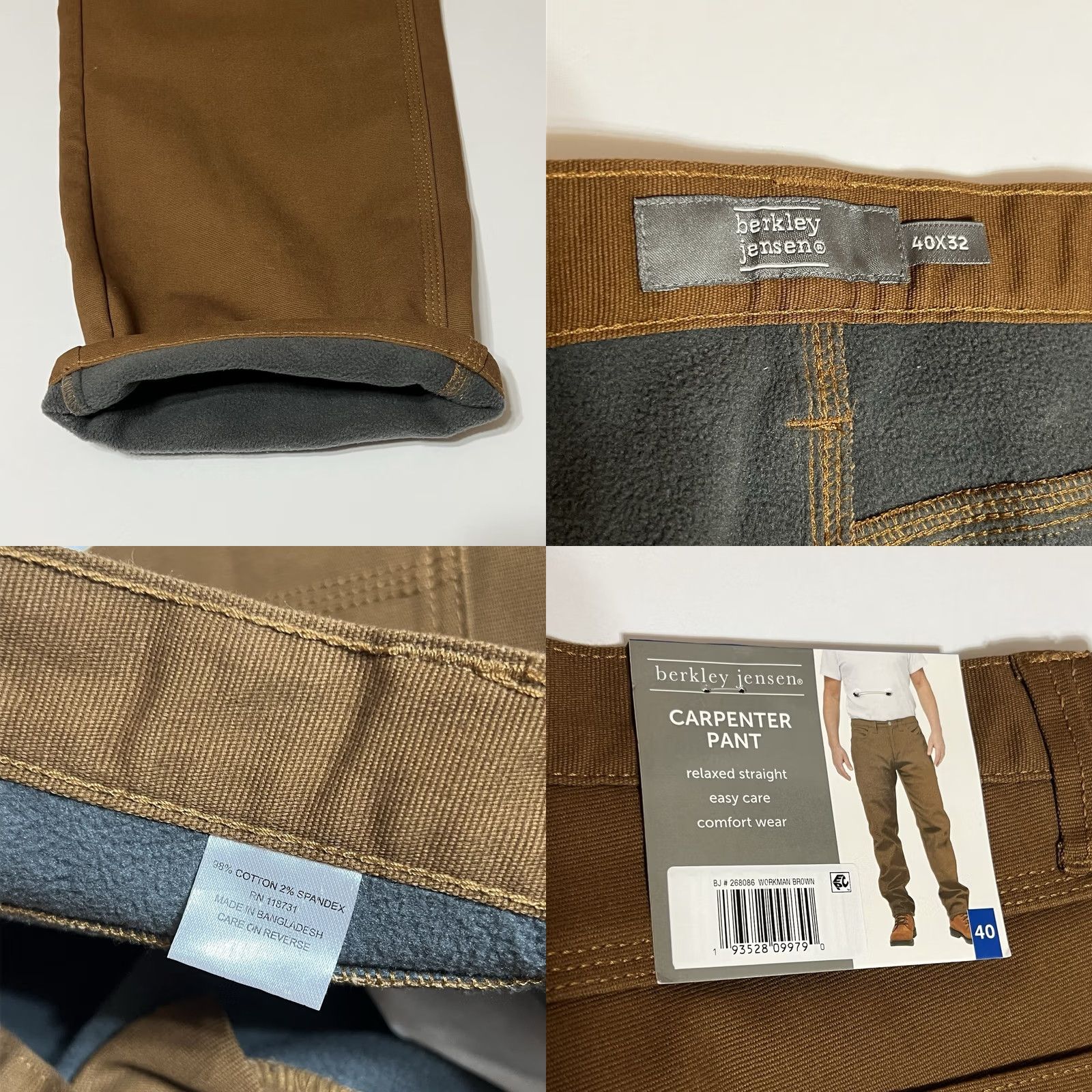 Vintage Berkley Berkley Jensen Carpenter Pants Men 5-Pocket Design Relaxed Cotton Spandex Fleece Lined Brown 38x32 NWT Size US 38 / EU 54 - 8 Thumbnail