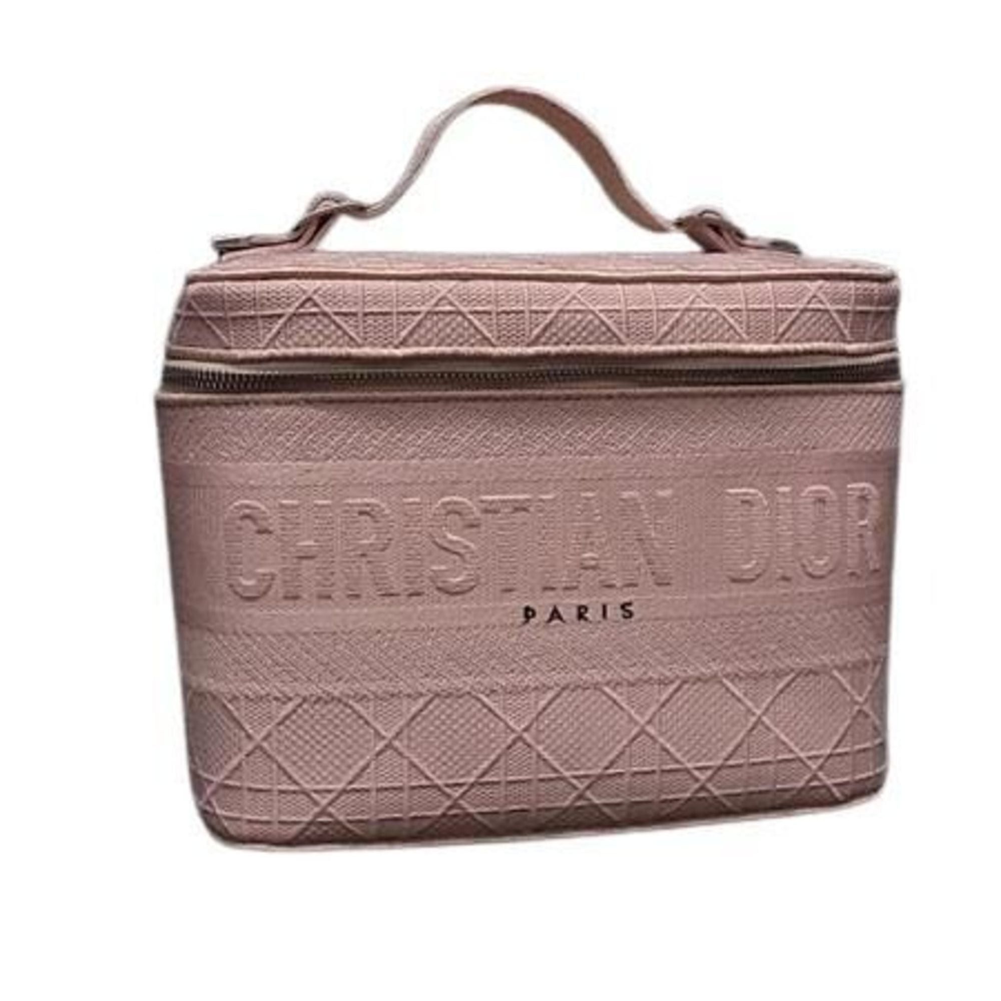 Christian Dior Vanity Bag Cannage Pink Canvas Women's