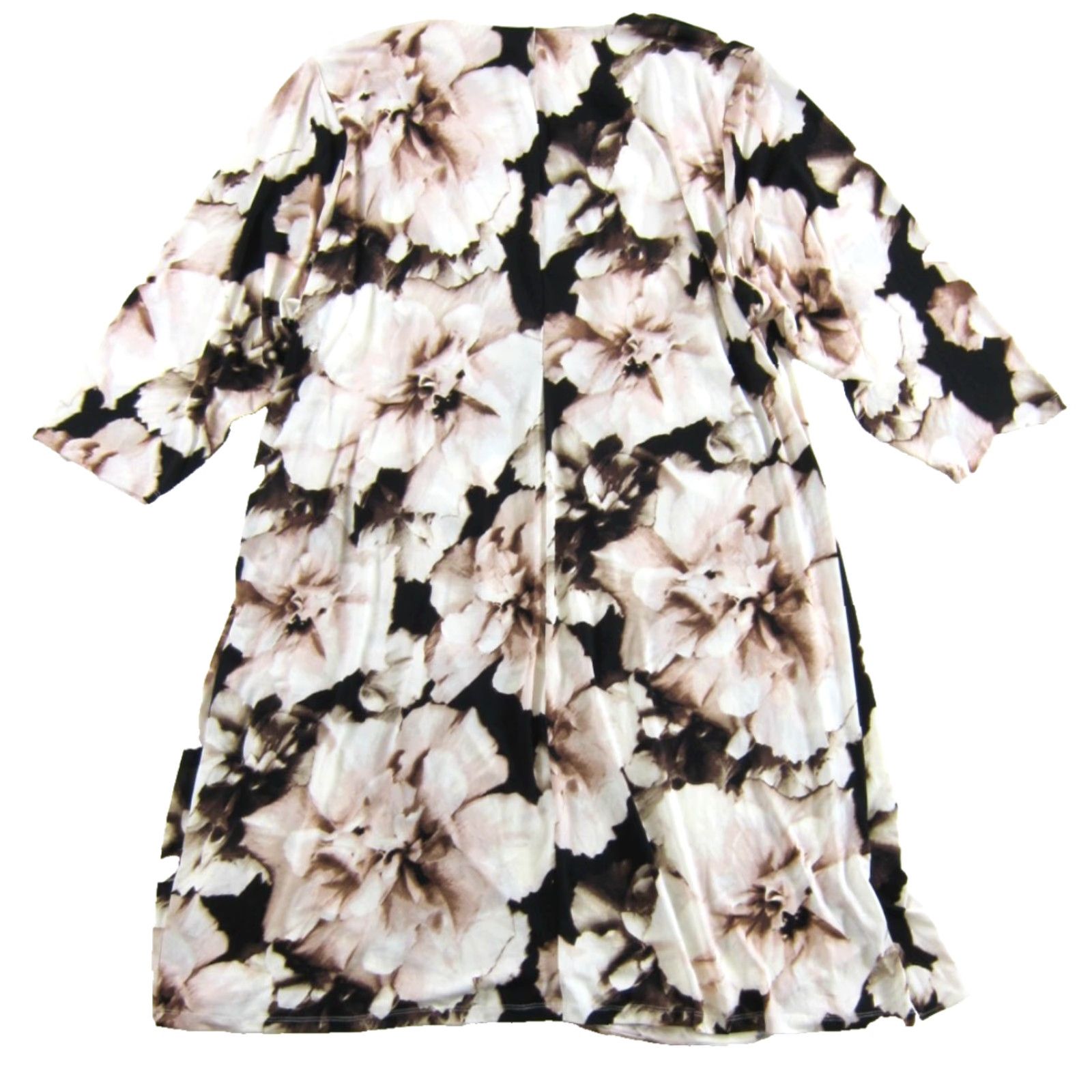 Calvin Klein Calvin Klein Dress NWT Wrap Midi Short Sleeve Floral 3X Womens Brown Pink Ivory Polyester Spandex Wrap Dress Size 40" / US 18 - 2 Thumbnail