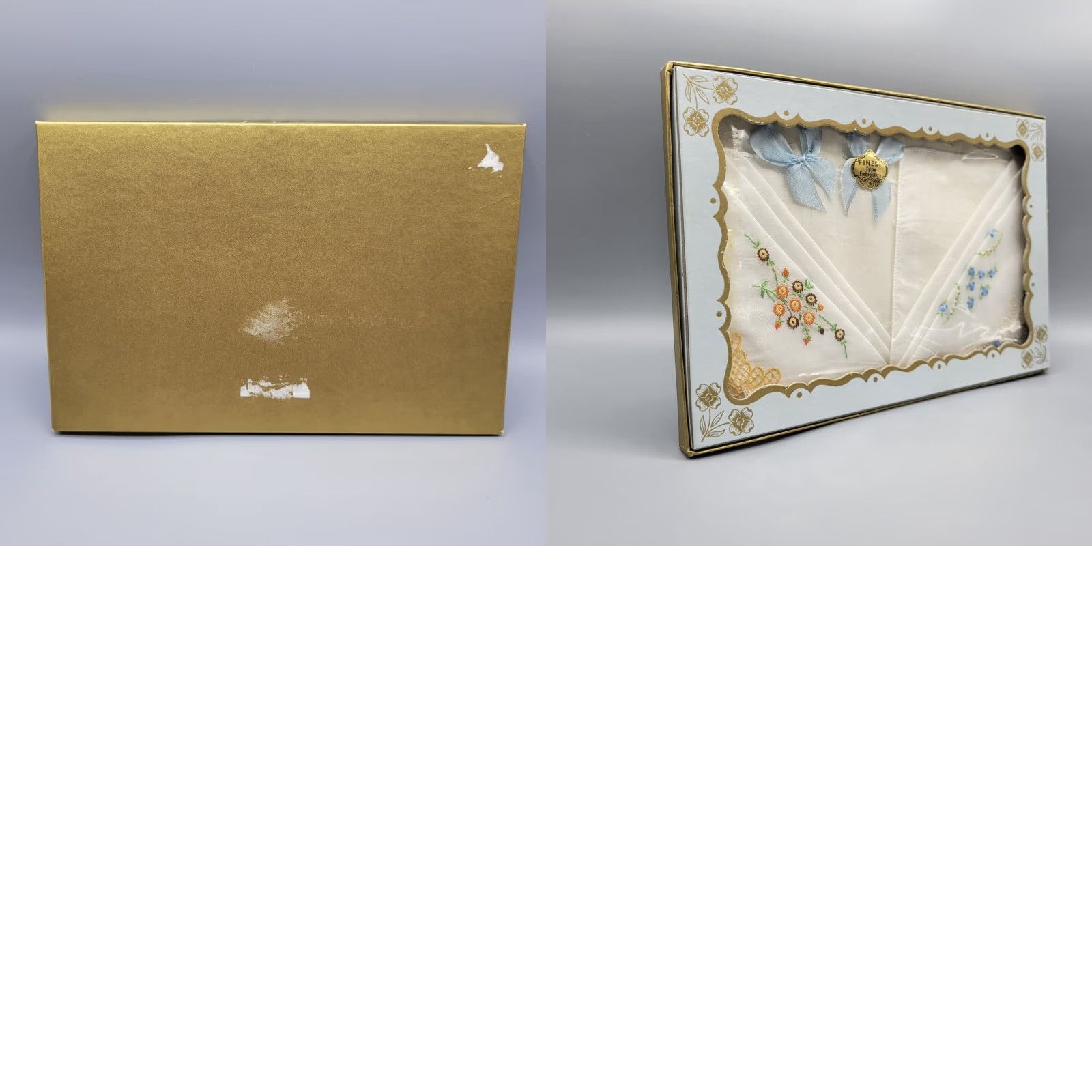 Vintage VINTAGE Handkerchiefs Embroidered Set of 2 in Decorative Box White Floral Never Used Ladies Mens Girls Boys Complex? Size ONE SIZE - 8 Thumbnail