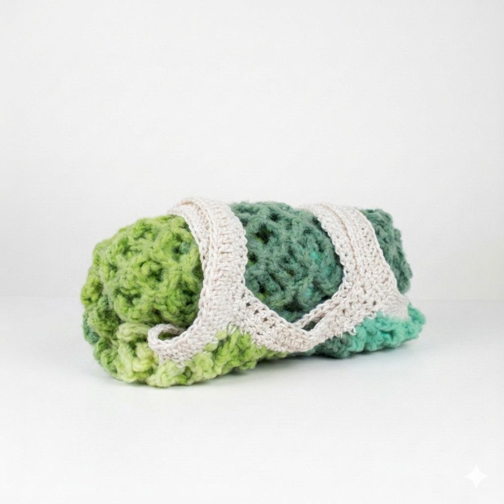 Handmade Farmers Market Bag Handmade Green Crochet French Net Sack Size ONE SIZE - 8 Thumbnail