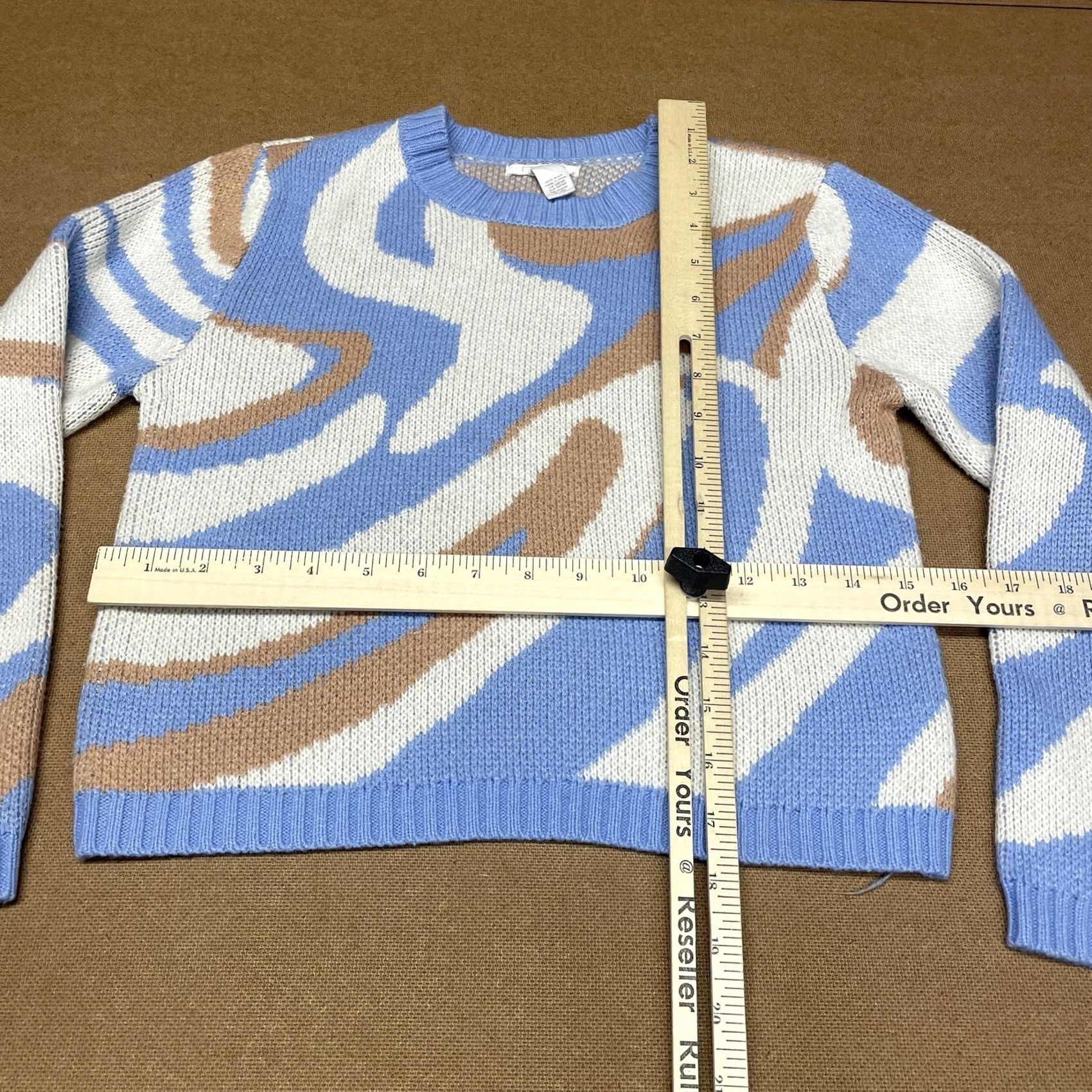 Vintage Full Tilt Sweater Womens Small Blue White Tan Crewneck Knit Abstract Pullover Size M / US 6-8 / IT 42-44 - 2 Thumbnail