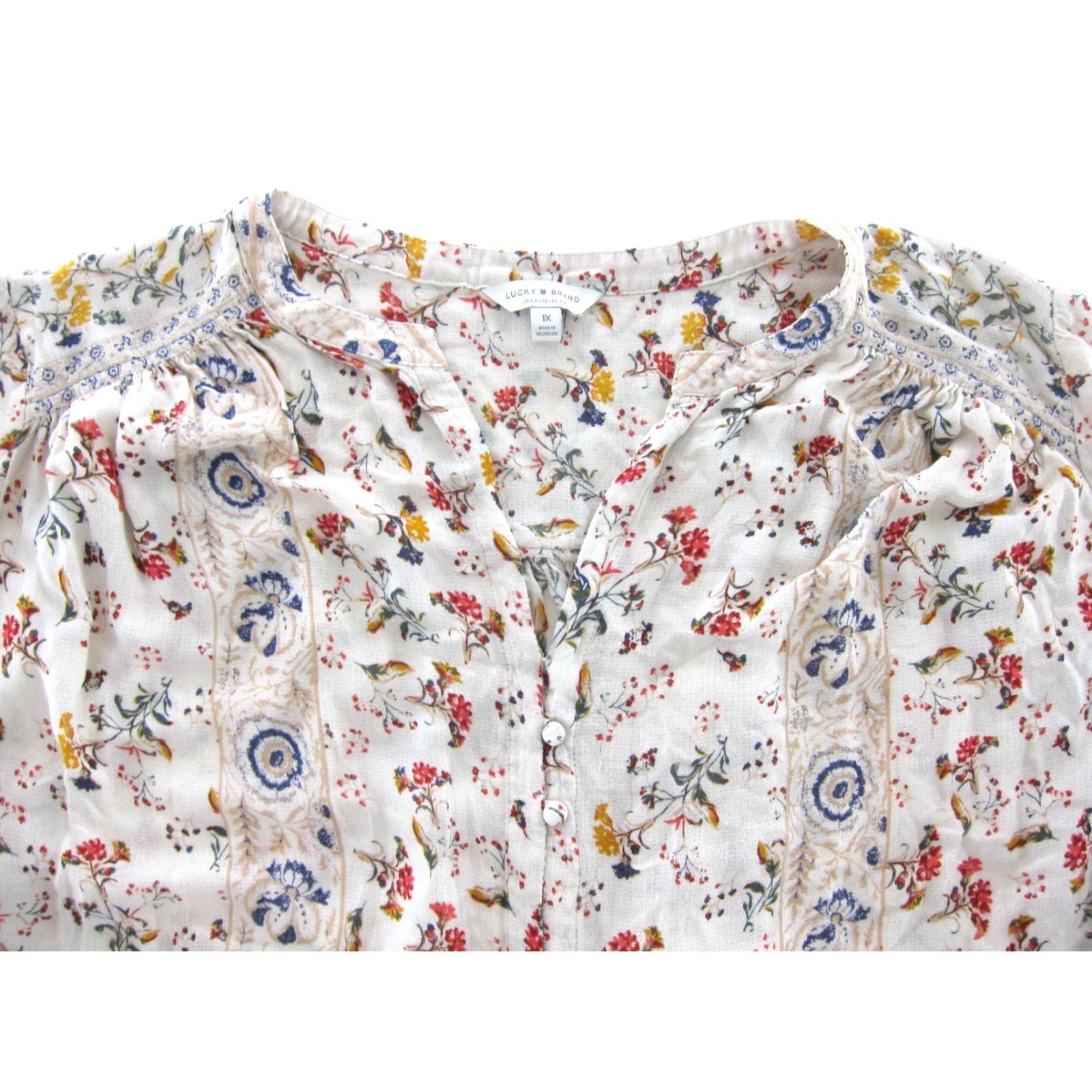 Lucky Brand Lucky Brand Blouse Tunic 1X Adult Womens Floral 3/4 Sleeve V-Neck Rayon Pink Paisley Summer Spring Fall All Seasons Size XL / US 12-14 / IT 48-50 - 4 Thumbnail