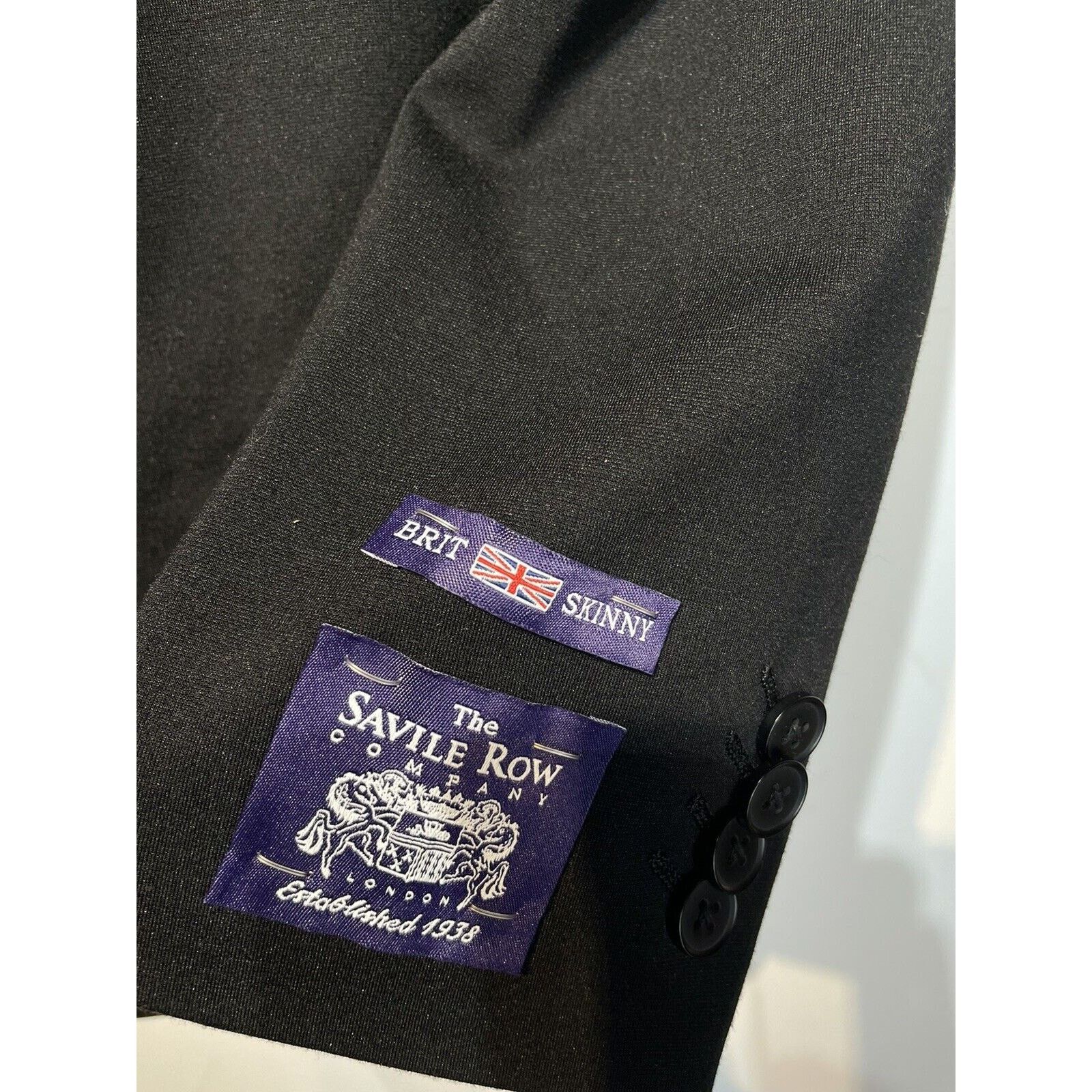 Savile Row Savile Row Fairfax Mens 42L Brit Skinny Black Blazer Jacket Size 42L - 4 Thumbnail