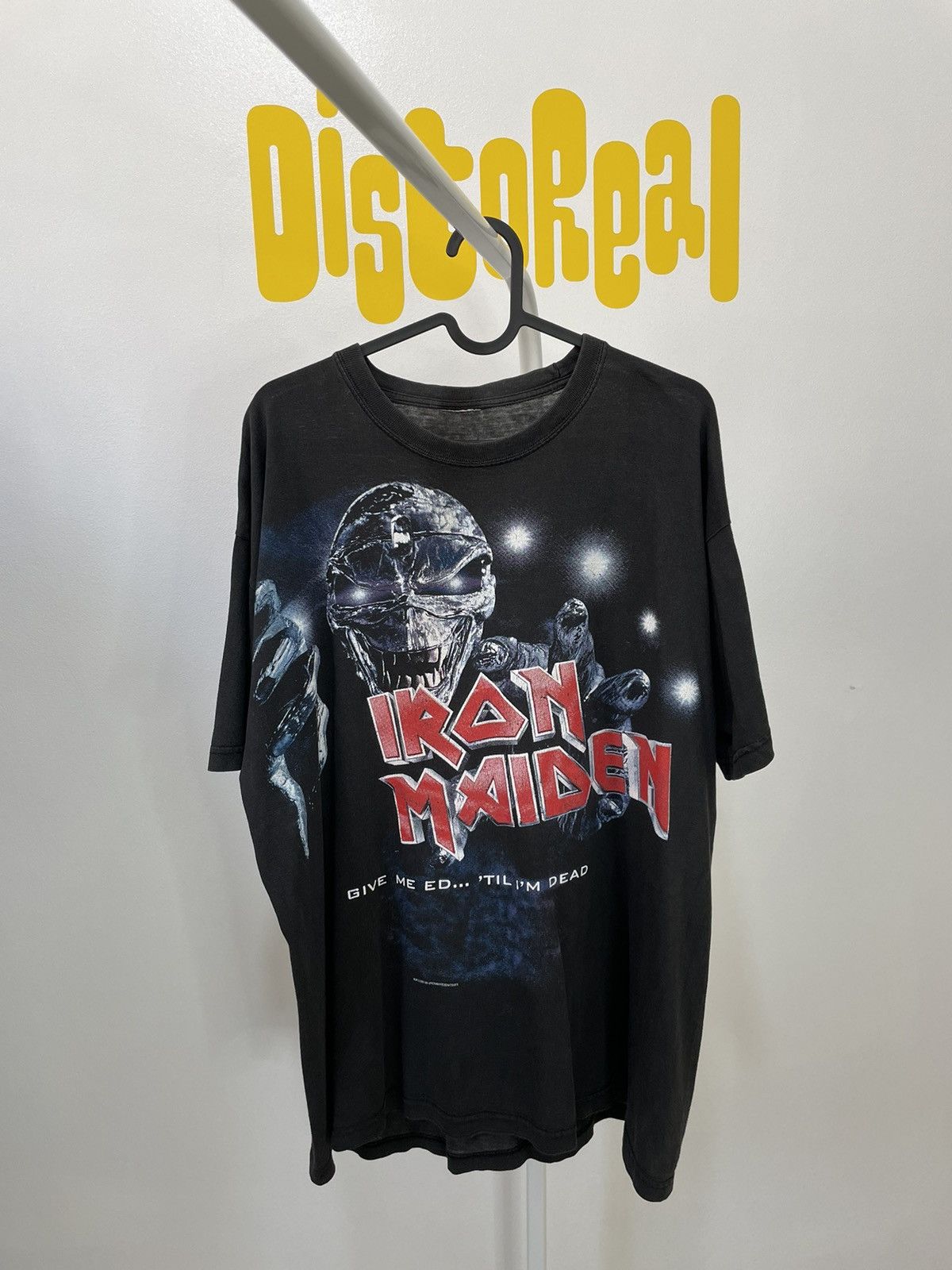 image of Vintage 2003 Iron Maiden Give Me Ed… ‘Til I’M Dead Tour Tee in Faded Black, Men's (Size Large)