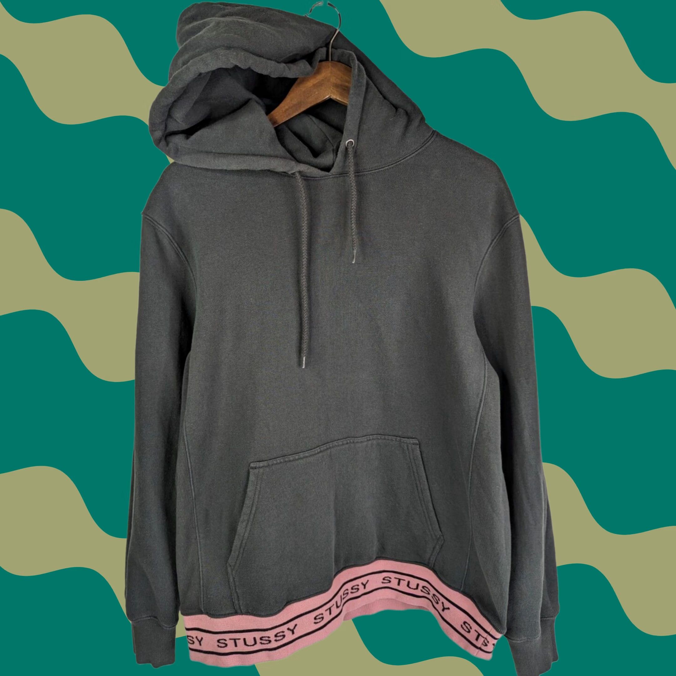 Vintage Stussy Men's Faded Black Pink Jacquard Rib Long Sleeve Pullover Hoodie Sz Medium Size US M / EU 48-50 / 2 - 1 Thumbnail