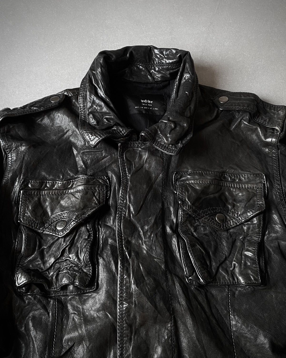 Japanese Brand Cathy Jane Wrinkled Pockets Sheepskin Leather Jacket Size US L / EU 52-54 / 3 - 5 Thumbnail