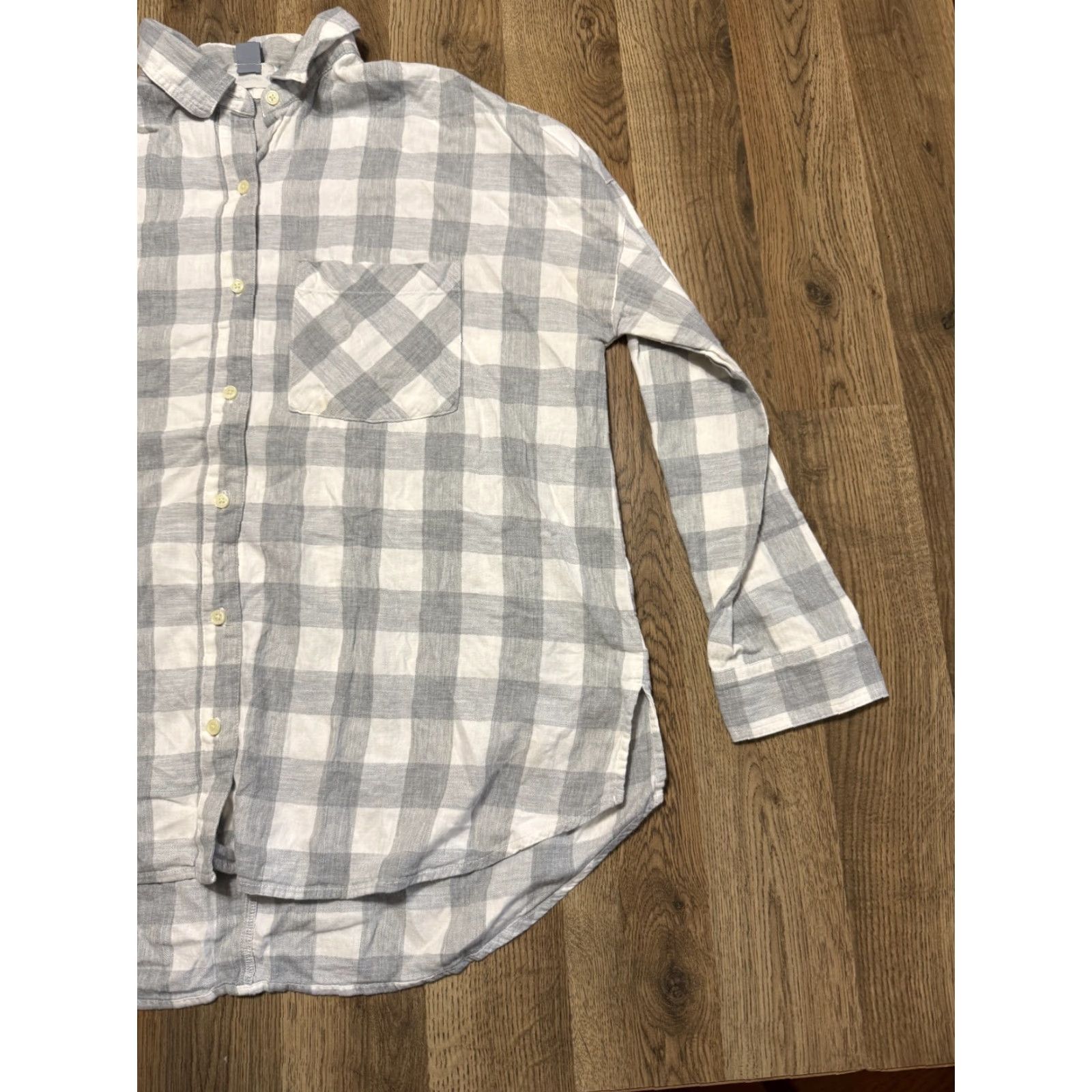 Old Navy Old Navy Shirt Women's XL Grey White Plaid Long Sleeve Button Up The Boyfriend Size XL / US 12-14 / IT 48-50 - 4 Thumbnail