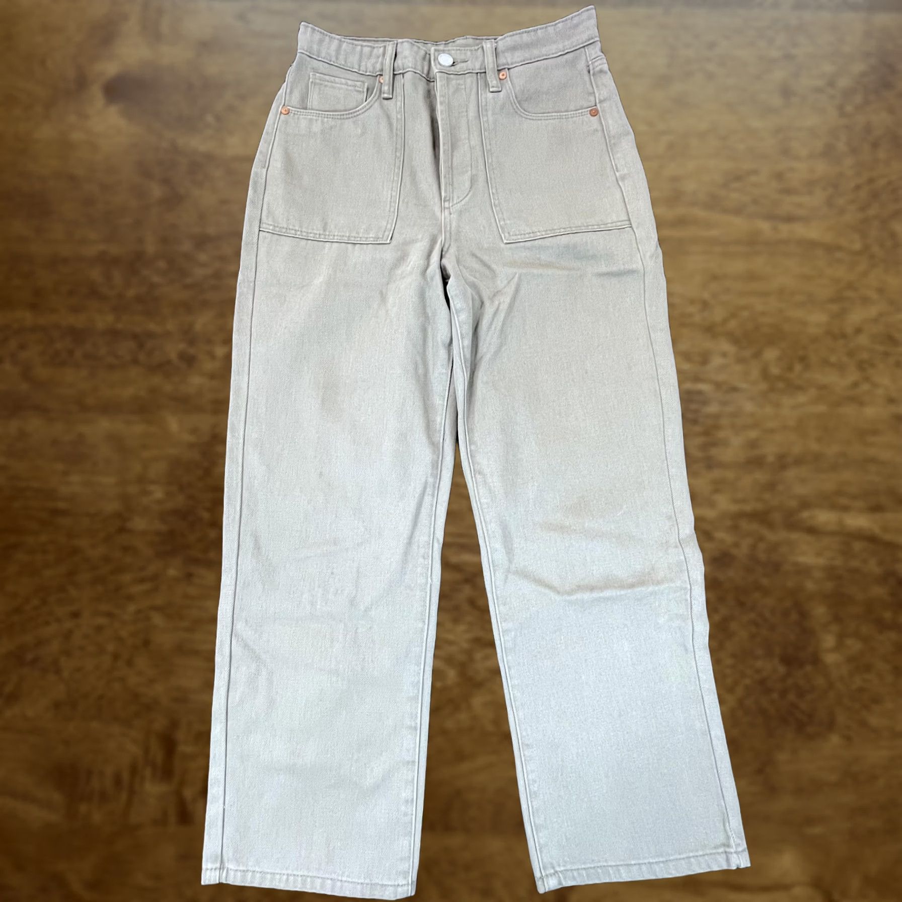 Vintage BLANKNYC The Baxter Pants Womens 27 Beige Straight Leg High Rise Utility Jeans Sheer Beige Khaki Pockets Size 27" / US 4 / IT 40 - 1 Thumbnail
