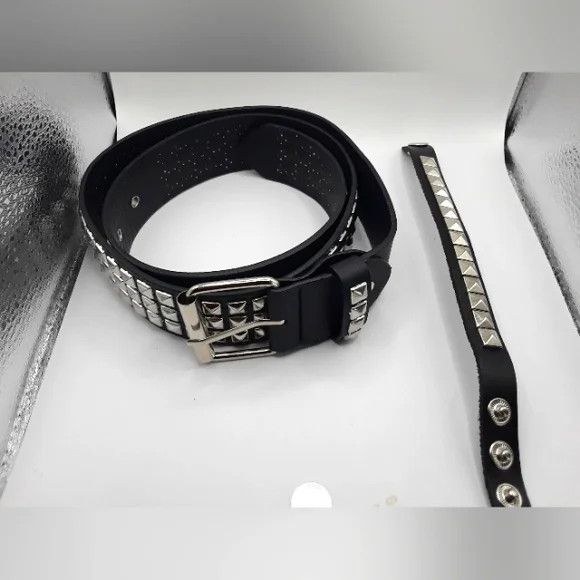 Other Gothic Studded Leather Belt + Studded Bracelet Black-New Size ONE SIZE - 1 Thumbnail