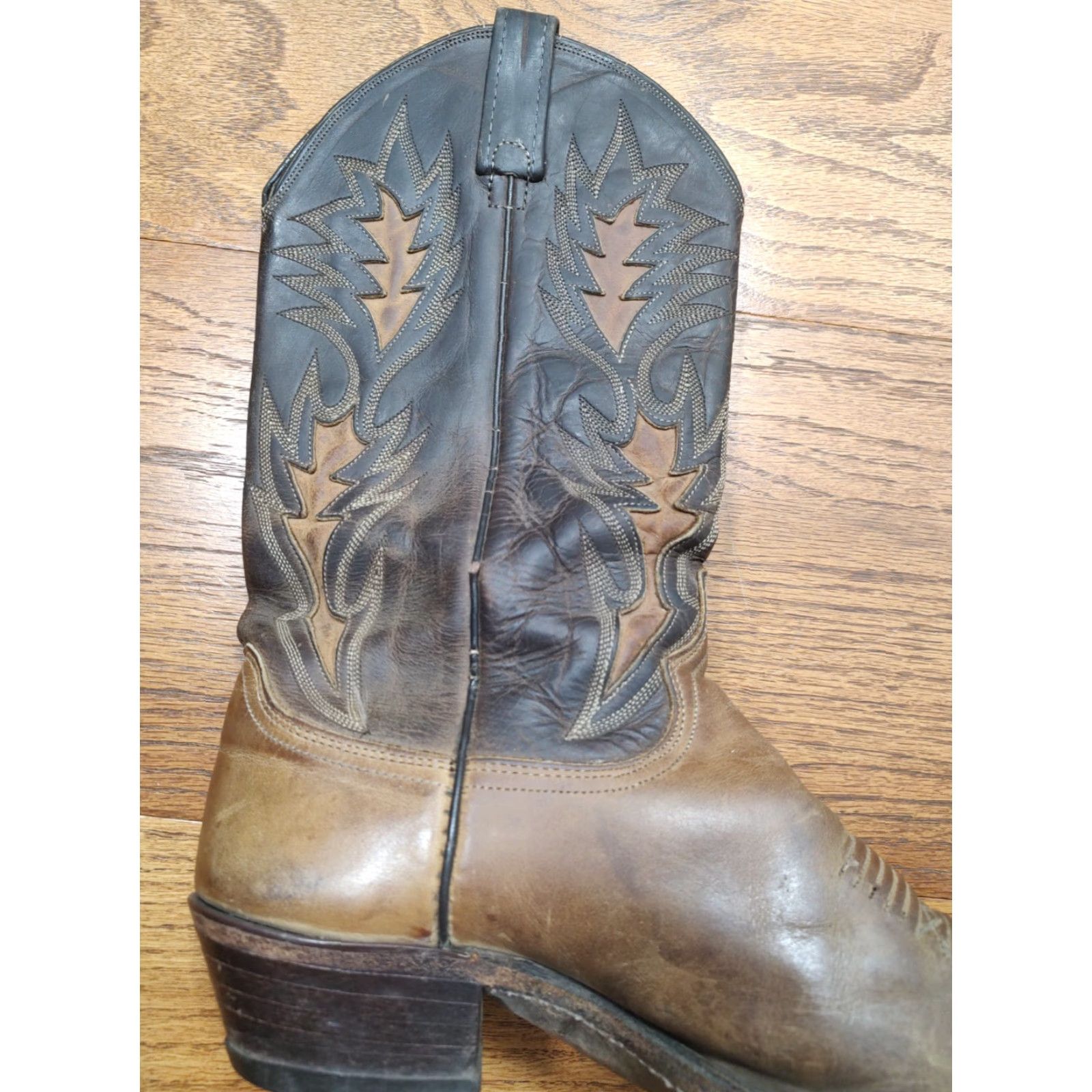 Dan Post VINTAGE Dan Post Boots Western Cowboy Leather Inlay Embroidered 10 D Black Brown Mid-Calf USA Men’s Western Boots Size US 10 / EU 43 - 5 Thumbnail