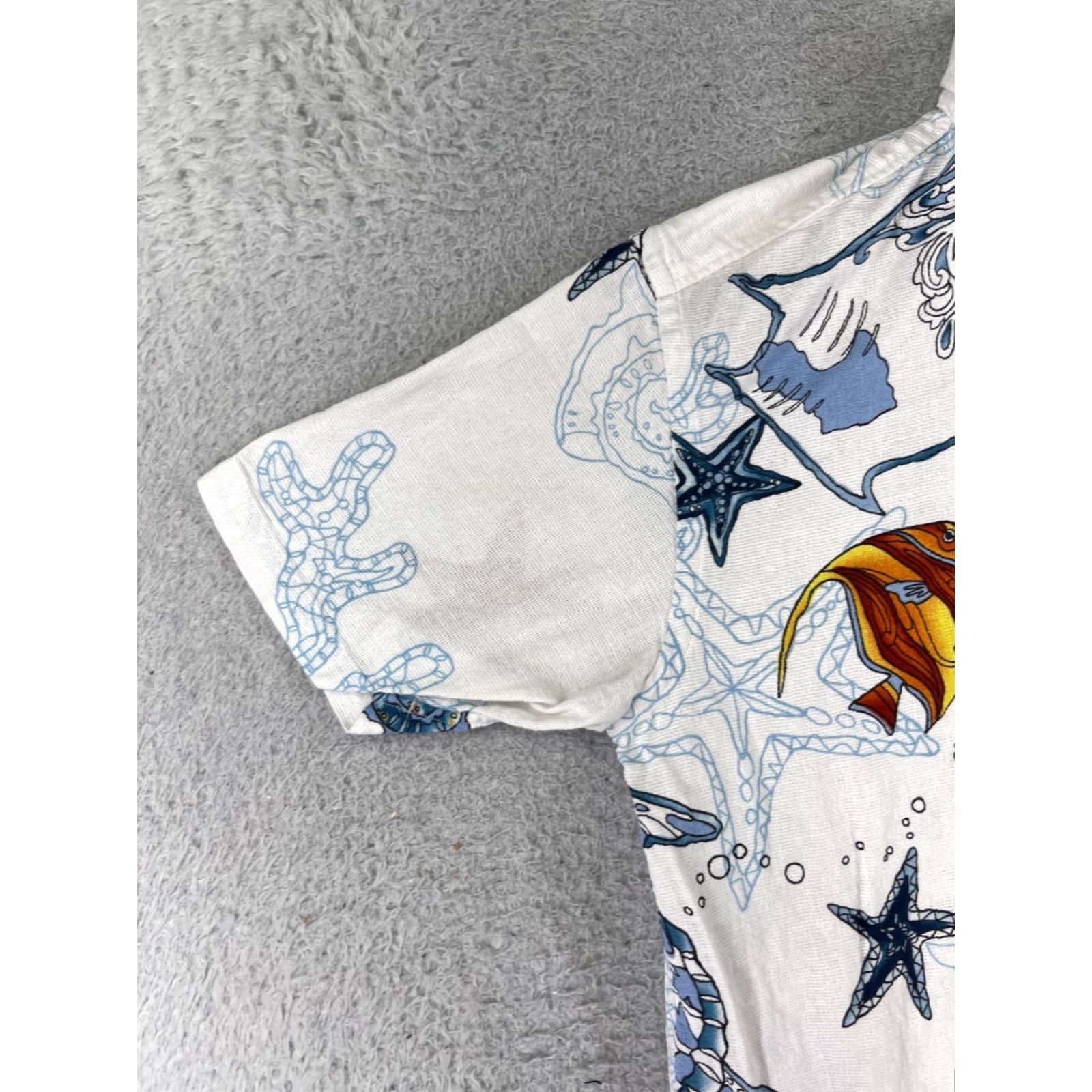 Vintage Majun Shirt Mens Medium White Blue Tropical Fish Sea Turtle Button Up Japan Size US M / EU 48-50 / 2 - 5 Thumbnail