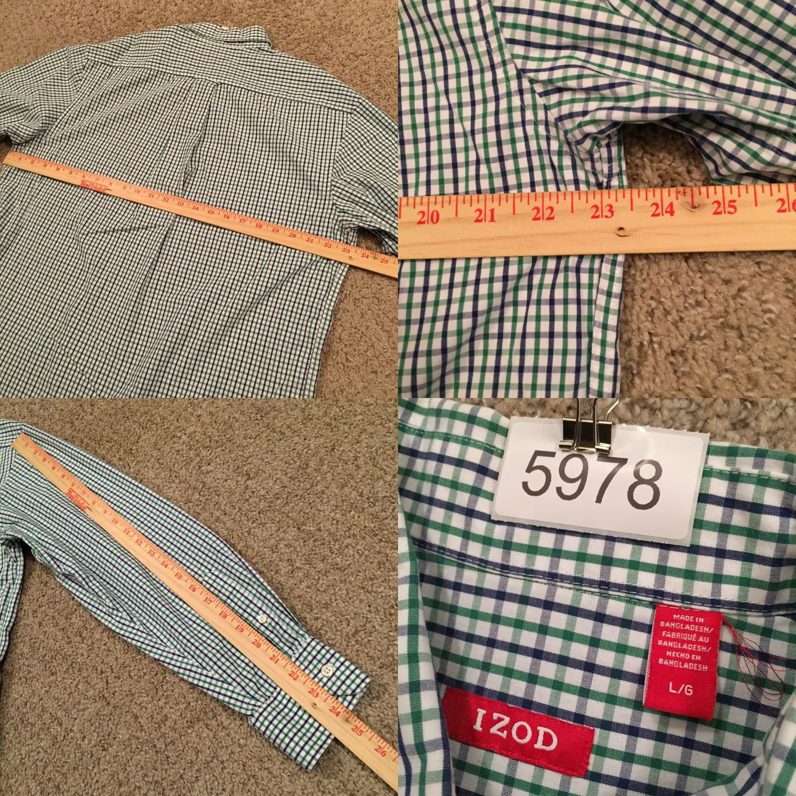 Izod Izod Shirt Mens Large Green Plaid Long Sleeve Button Down Shirt Size US L / EU 52-54 / 3 - 8 Thumbnail