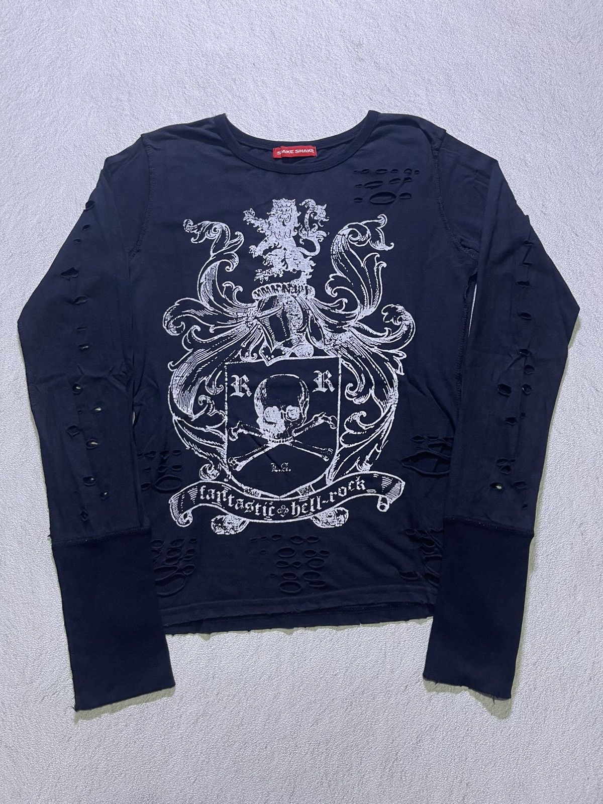 Japanese Brand Y2K SHAKE SHAKE long sleeve t-shirt with ripped pattern Size S / US 4 / IT 40 - 1 Thumbnail