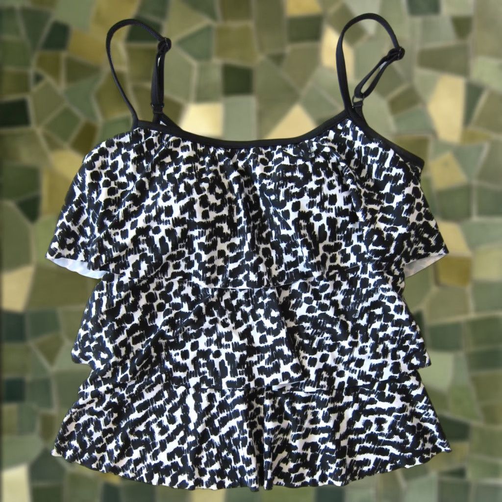 Vintage VINTAGE Maxine Of Hollywood Black White Polka Dot Ruffle Built In Bra Tankini Top 12 Size XL / US 12-14 / IT 48-50 - 1 Thumbnail