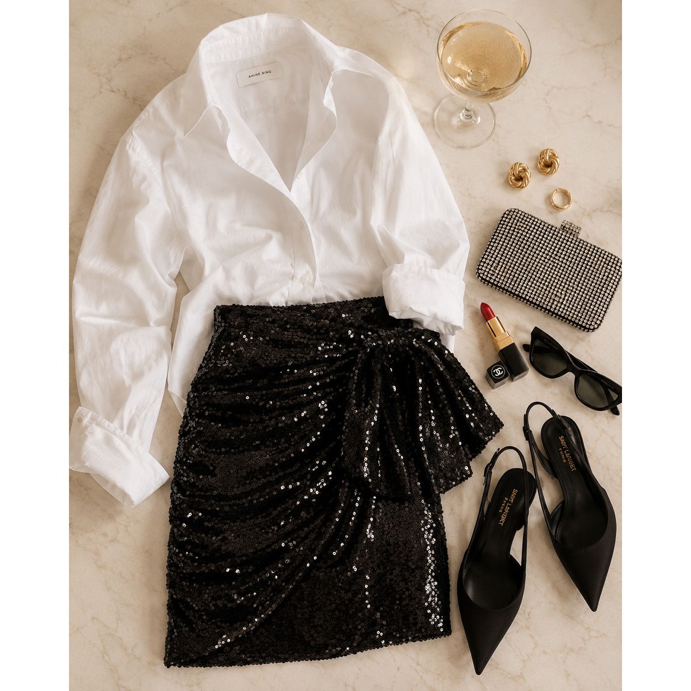 16Arlington 16Arlington Sequin Bow Draped Mini Skirt Black sz US 4 UK 8 Size 27" / US 4 / IT 40 - 3 Thumbnail