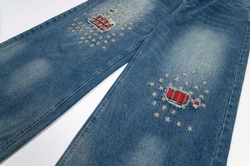 Japanese Brand × Jean Men's street style distressed washed ripped patch jeans Size US 32 / EU 48 - 4 Thumbnail