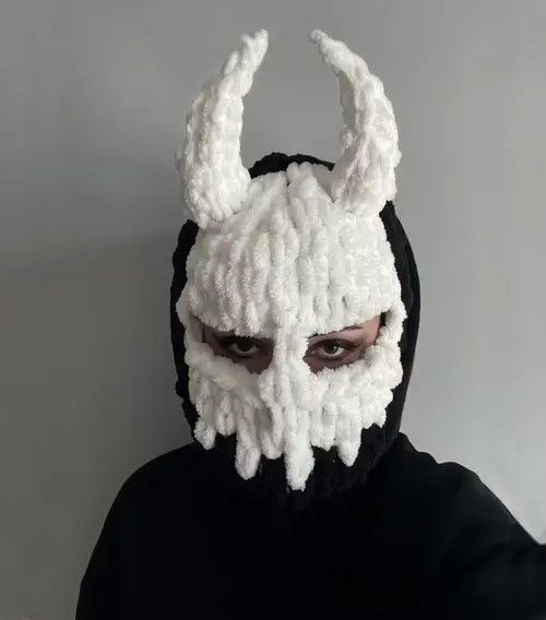 Handmade Devil balaclava with horns . Scull ski mask . Knitt mask Size ONE SIZE - 4 Thumbnail