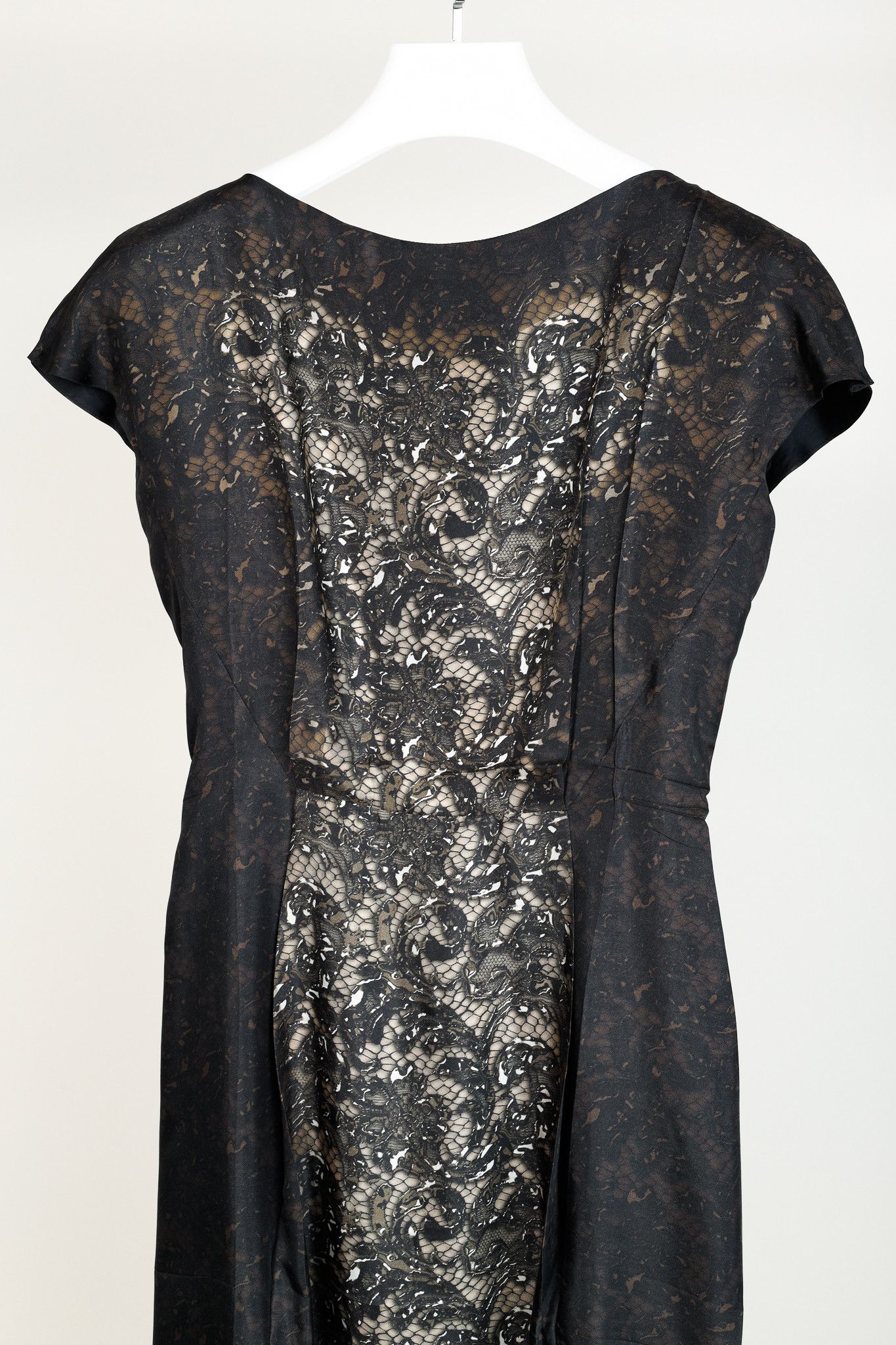 Prada Prada AW/08 Brown Lace-Print Silk Cap-Sleeve Dress Size XS / US 0-2 / IT 36-38 - 5 Thumbnail