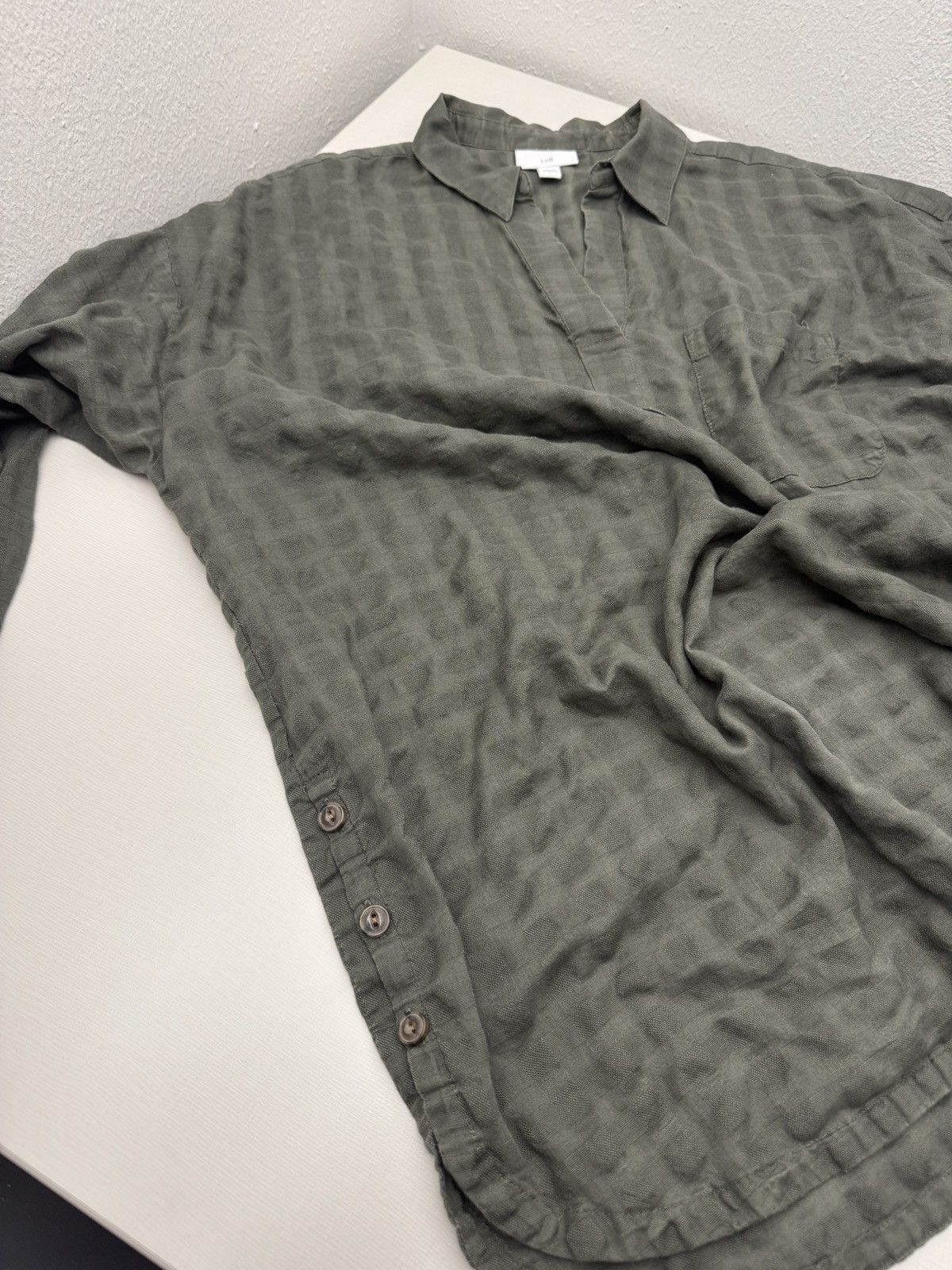 J. Jill J Jill Tunic Top V Neck Collar Green Textured Size L Button Size L / US 10 / IT 46 - 5 Thumbnail