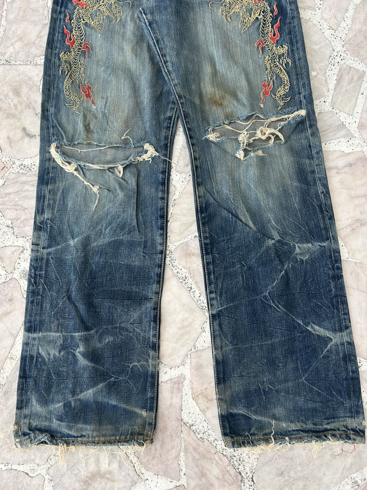 Eternal Vintage Distress Dragon Embroidered Denim Size US 30 / EU 46 - 3 Thumbnail