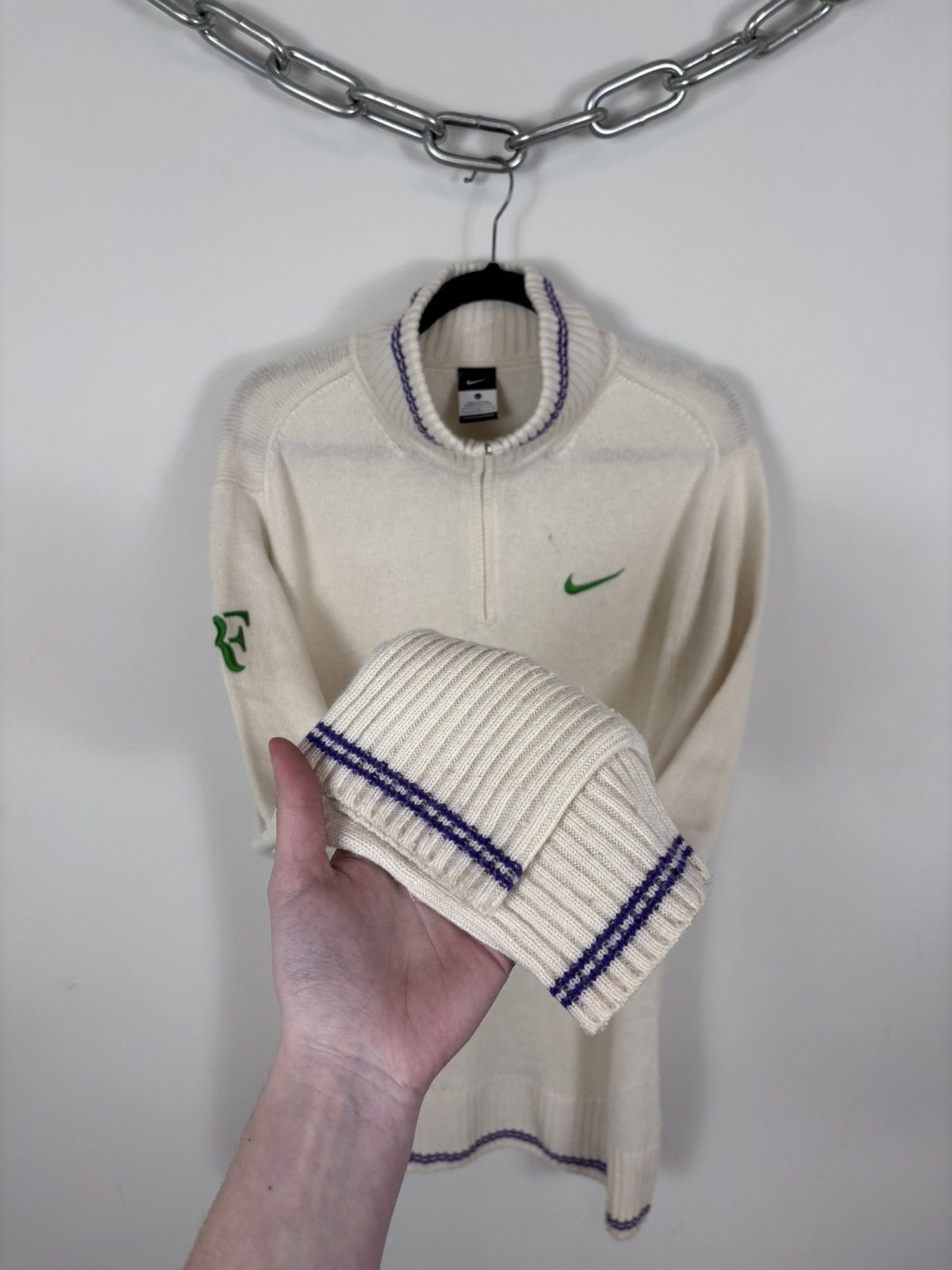 Nike Nike Roger Federer RF 2012 Wimbledon Q-Zip Cashmere Sweater Size US L / EU 52-54 / 3 - 12 Thumbnail