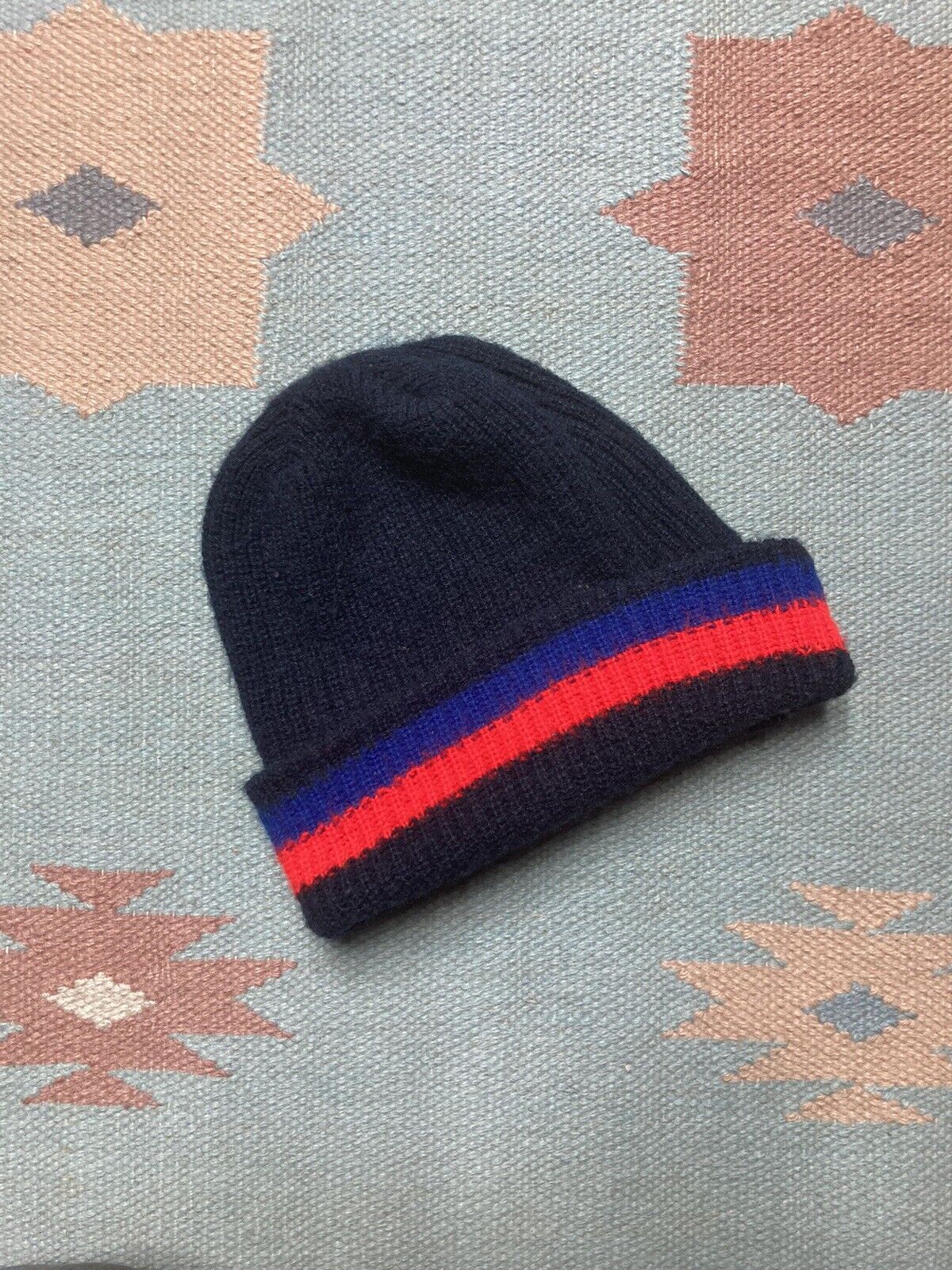 Scully × Vintage Vtg skull cap beanie hat striped tri tone acrylic knit red Size ONE SIZE - 1 Thumbnail