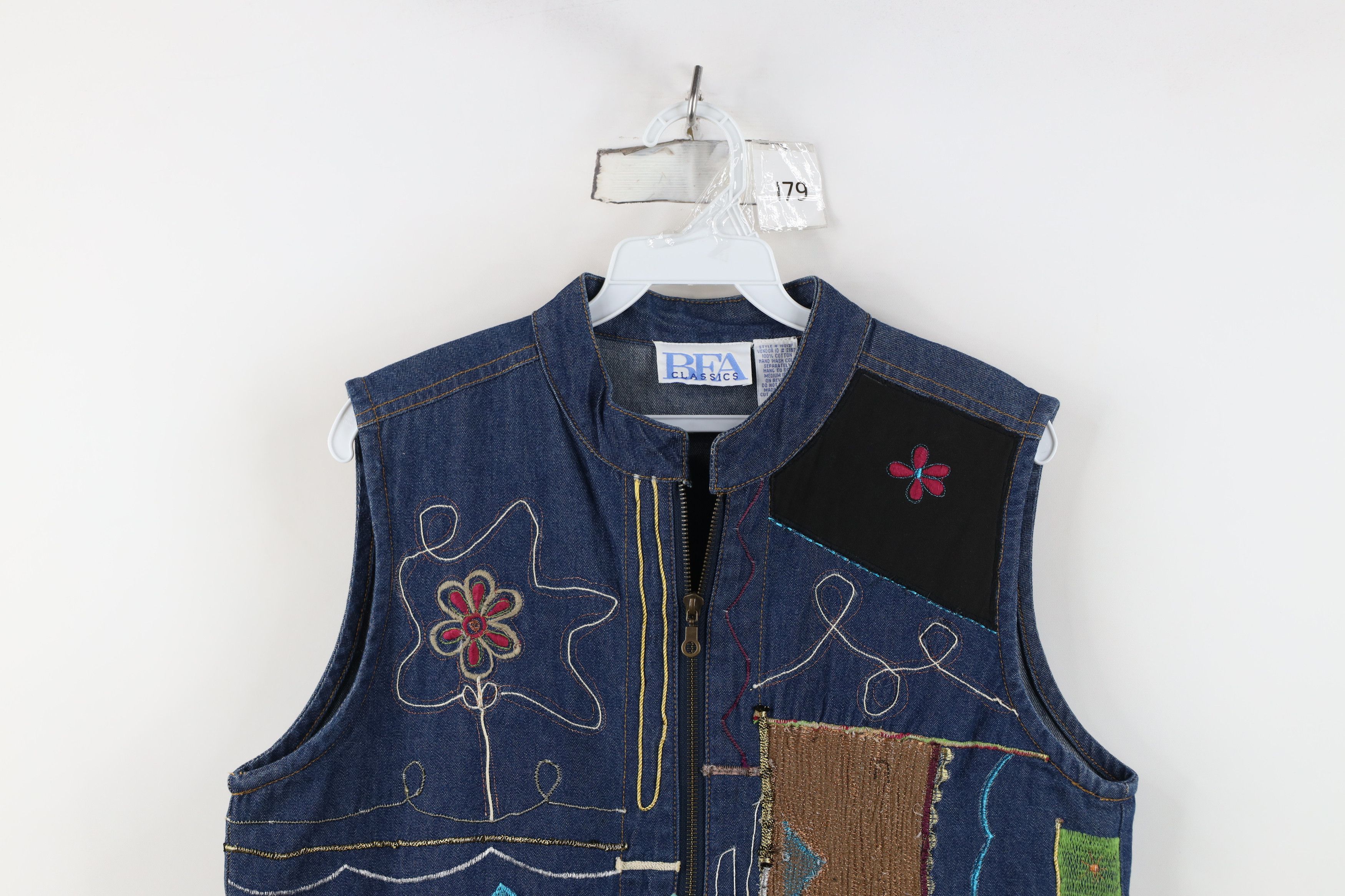 Vintage Vintage Y2K Streetwear Abstract Art Flower Denim Vest Jacket Size M / US 6-8 / IT 42-44 - 2 Thumbnail
