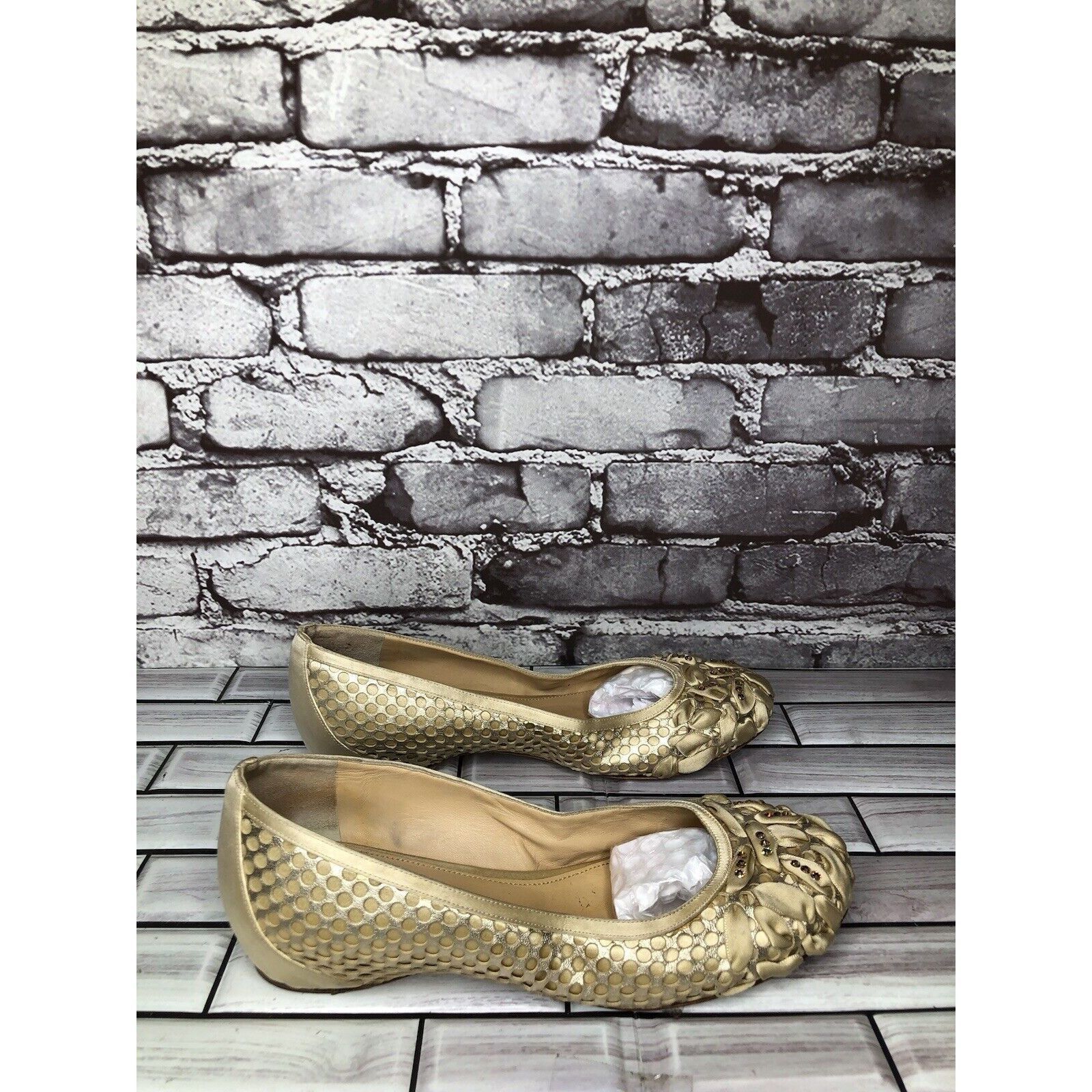 Other Rodo Beige Gold Silk Gem Rhinestone Low Pump Ballet Flats Wo Size US 7.5 / IT 37.5 - 18 Thumbnail