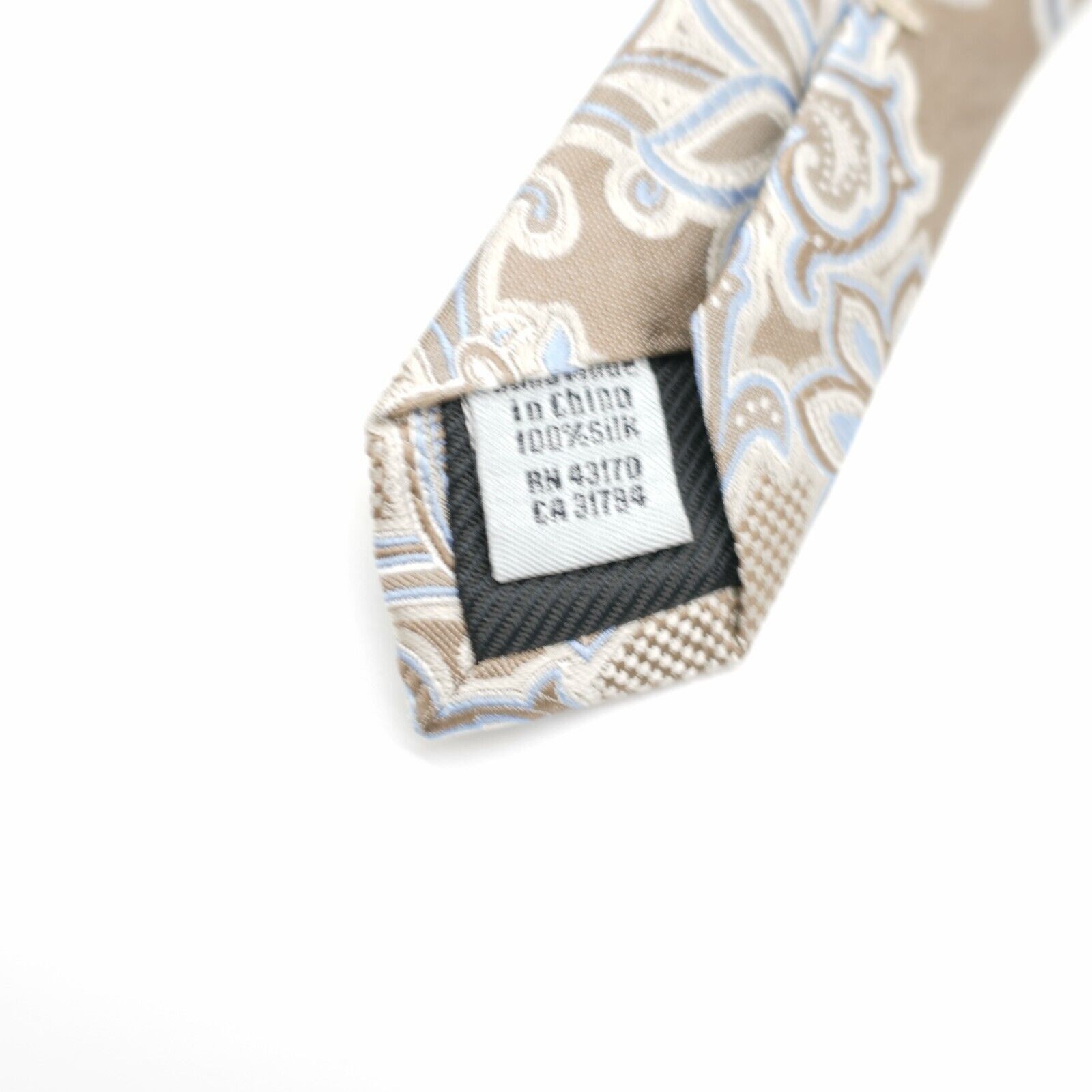 Designer Geoffrey Beene Tan Blue Floral Woven Silk Tie Size ONE SIZE - 4 Thumbnail