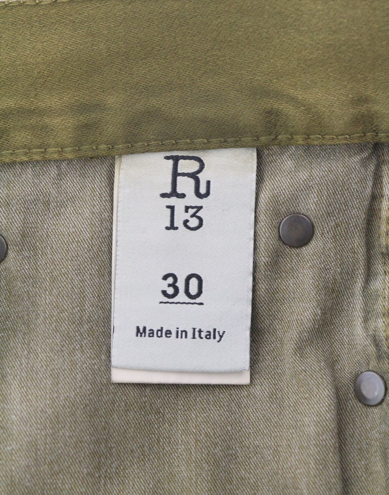 R13 BOYFRIEND 30 Olive Garment Dyed Moleskin Faded FW25 86534 Size 30" / US 8 / IT 44 - 8 Thumbnail
