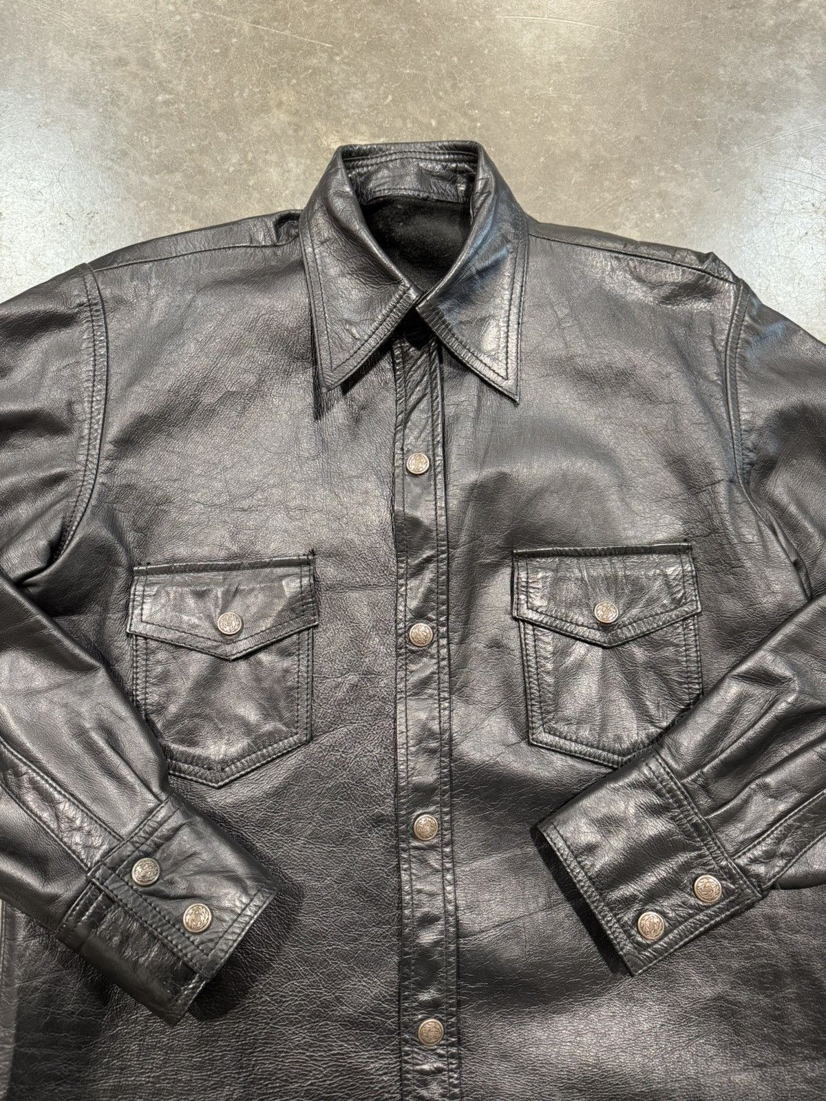 Genuine Leather × Japanese Brand Vintage 90s Leather Work Dog Chrome Style Button Up Shirt Size US XL / EU 56 / 4 - 3 Thumbnail