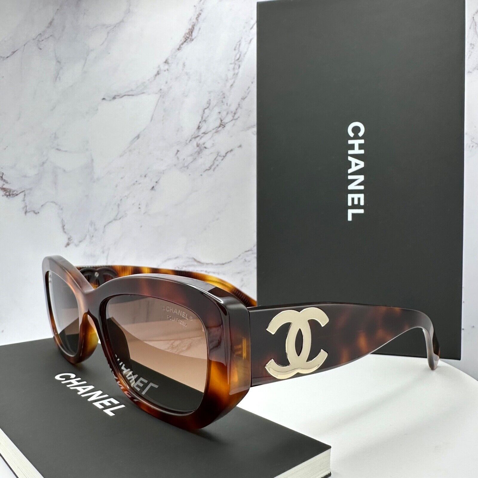 CHANEL Tortoiseshell Logo Sunglasses - Brown polarized CHANEL Sunglasses: Rectangle Sunglasses, acetate — Fashion  main image 2