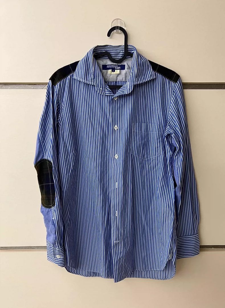 Junya Watanabe Junya Watanabe Blue wool leather striped stitching shirt Size US S / EU 44-46 / 1 - 1 Thumbnail