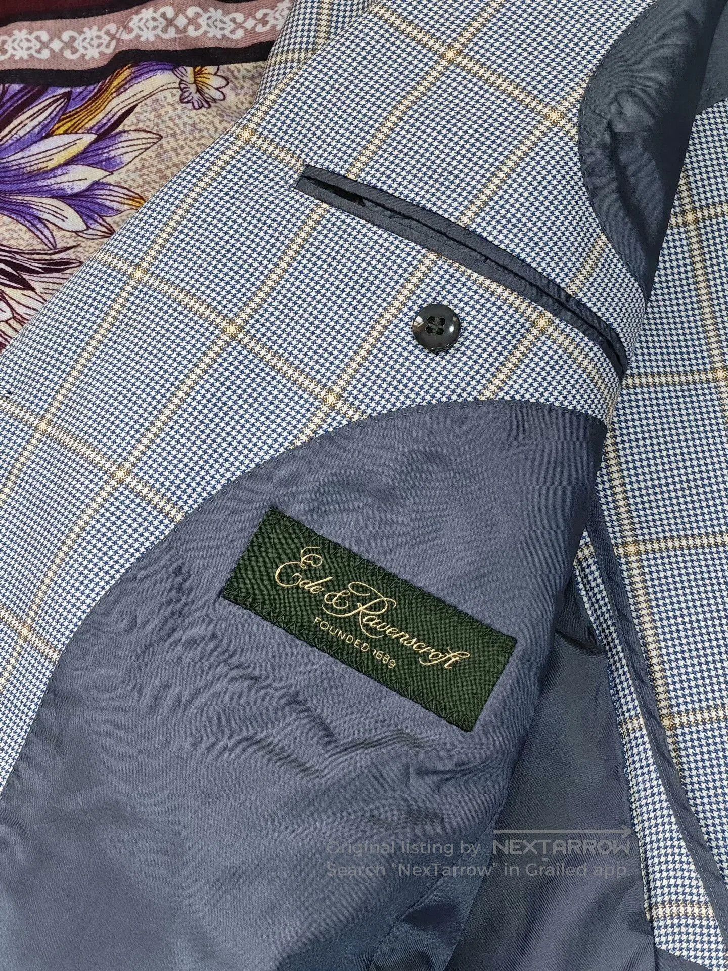 Ede & Ravenscroft Stylish Blue Check Wool-Silk Suit. Size US M / EU 48-50 / 2 - 7 Thumbnail