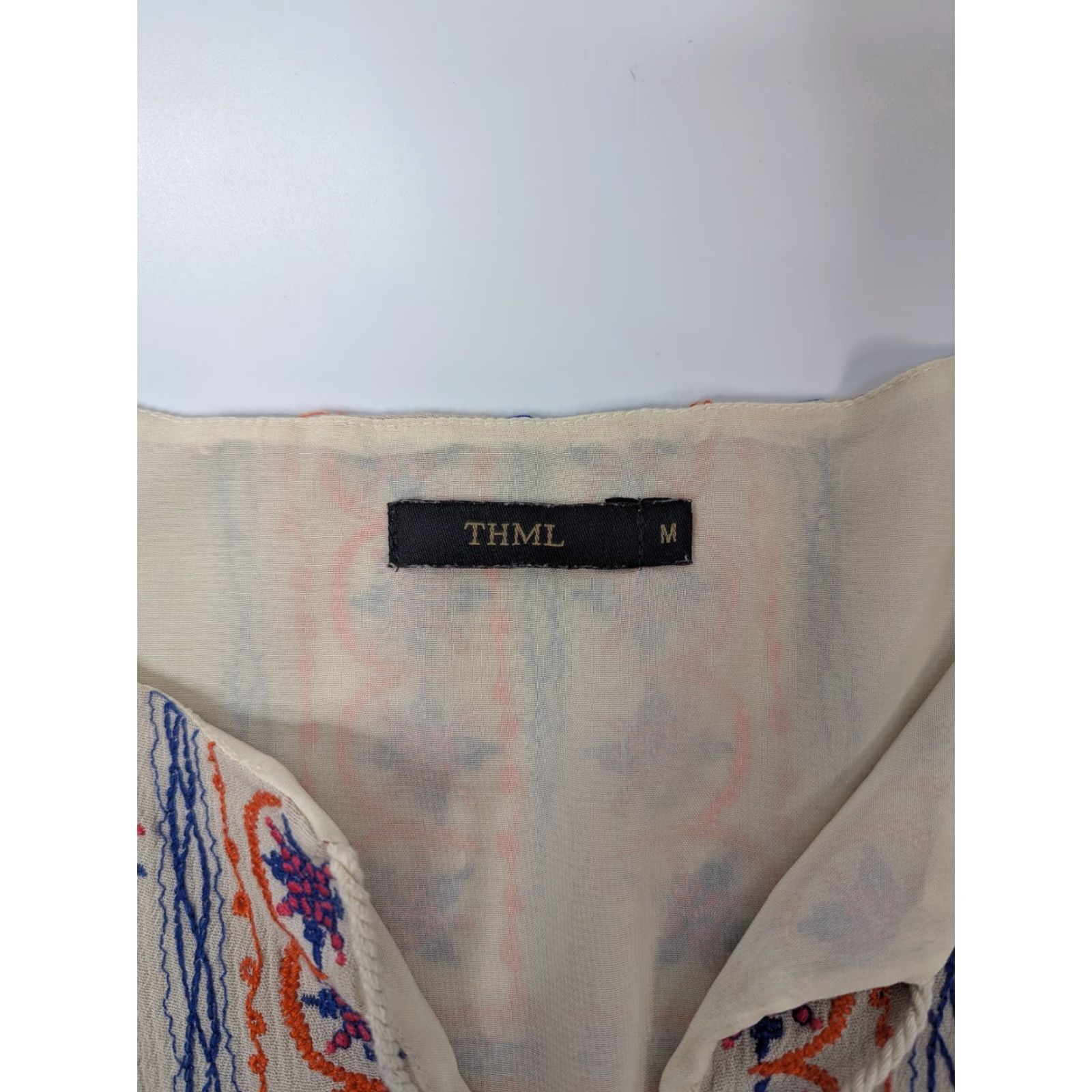 Anthropologie VINTAGE THML Anthropologie Embroidered Womens M Tunic Top Beige Shirt 3/4 Sleeve Lined Size M / US 6-8 / IT 42-44 - 6 Thumbnail