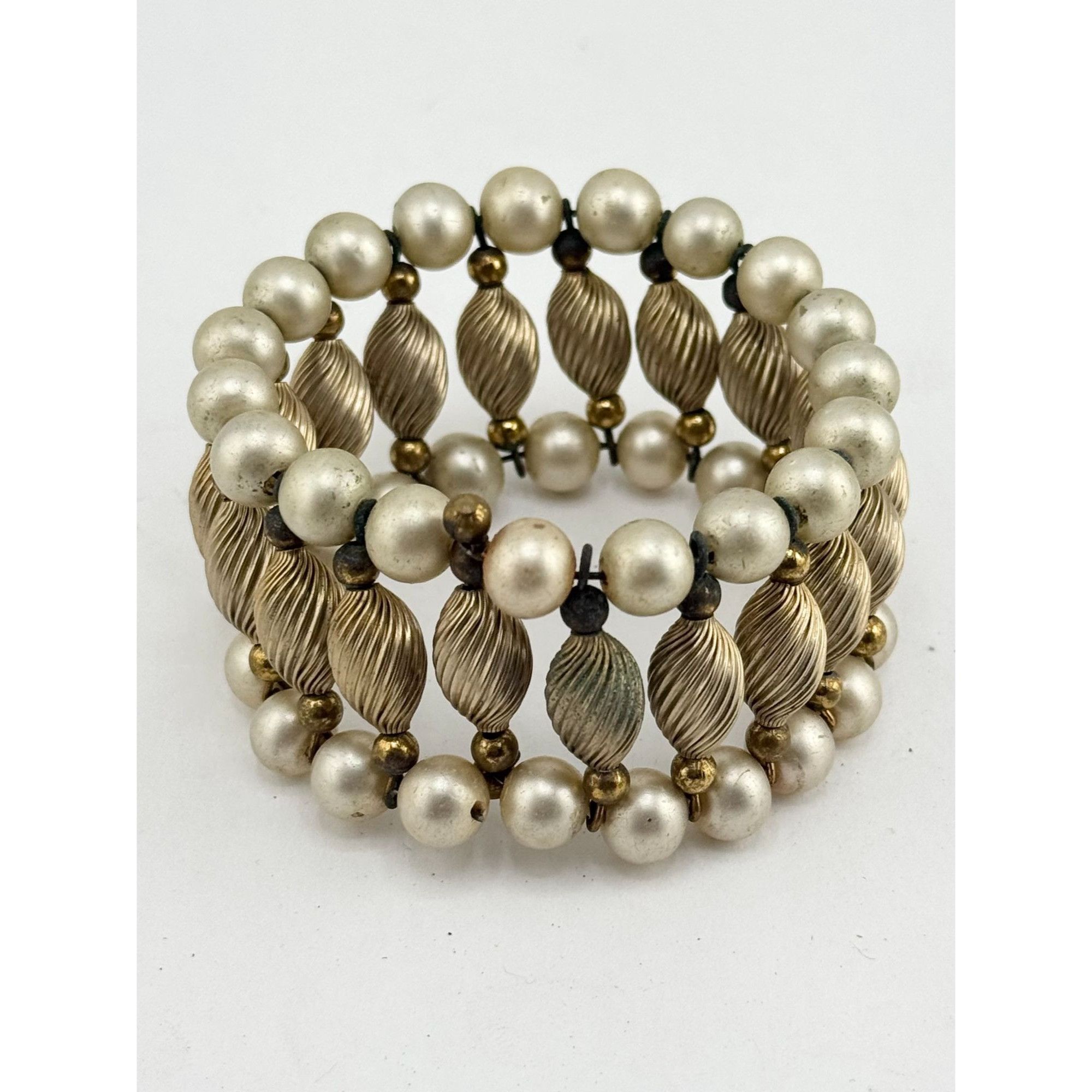 Vintage Vintage faux pearl gold bead cuff wrap bracelet Size ONE SIZE - 1 Thumbnail