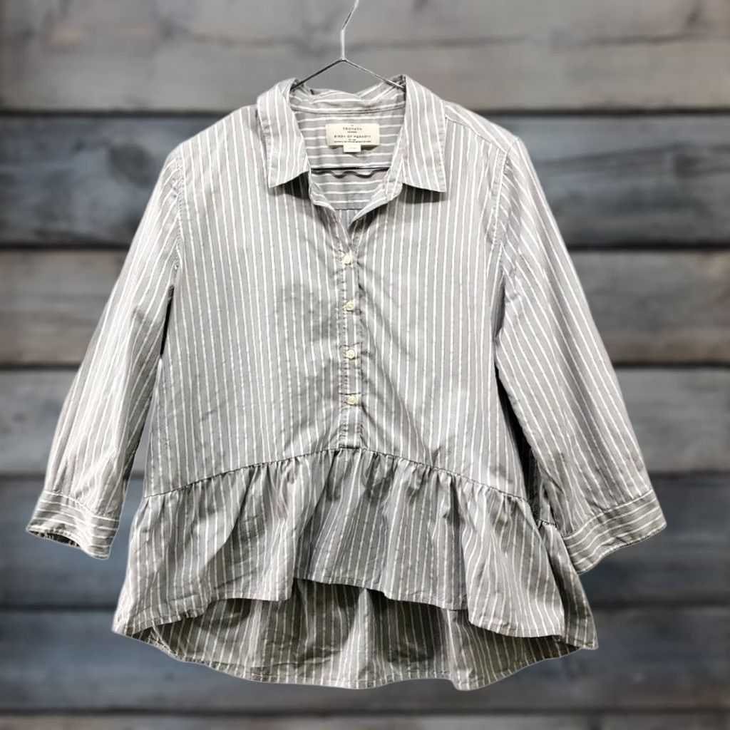 Vintage Trovota Birds Of Paradis Shirt Womens L Gray Striped Button Up 3/4 Sleeve Peplum Long Sleeve Casual Shirt Size L / US 10 / IT 46 - 1 Thumbnail