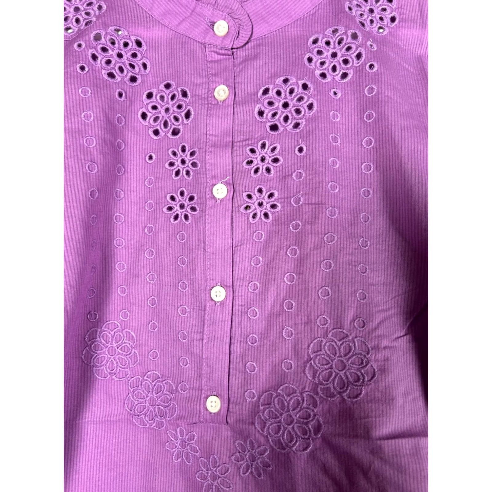 J.Crew J.Crew Womens Ruffle-Sleeve Top with Embroidered Eyelet Purple Medium AR971 New Size M / US 6-8 / IT 42-44 - 2 Thumbnail