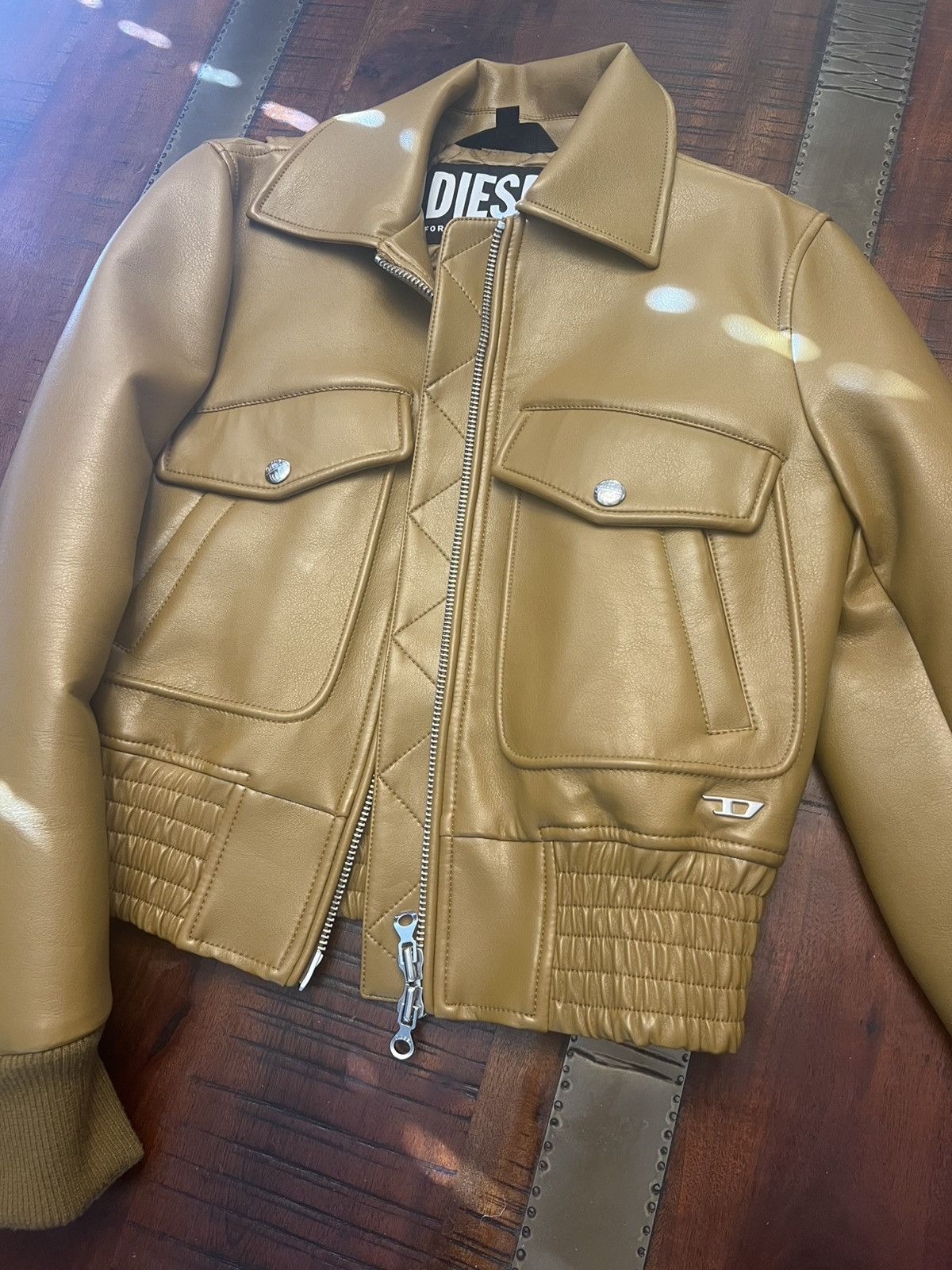 Diesel Diesel 1/1 Showroom Sample Brown Leather Bomber Jacket Size S / US 4 / IT 40 - 1 Thumbnail
