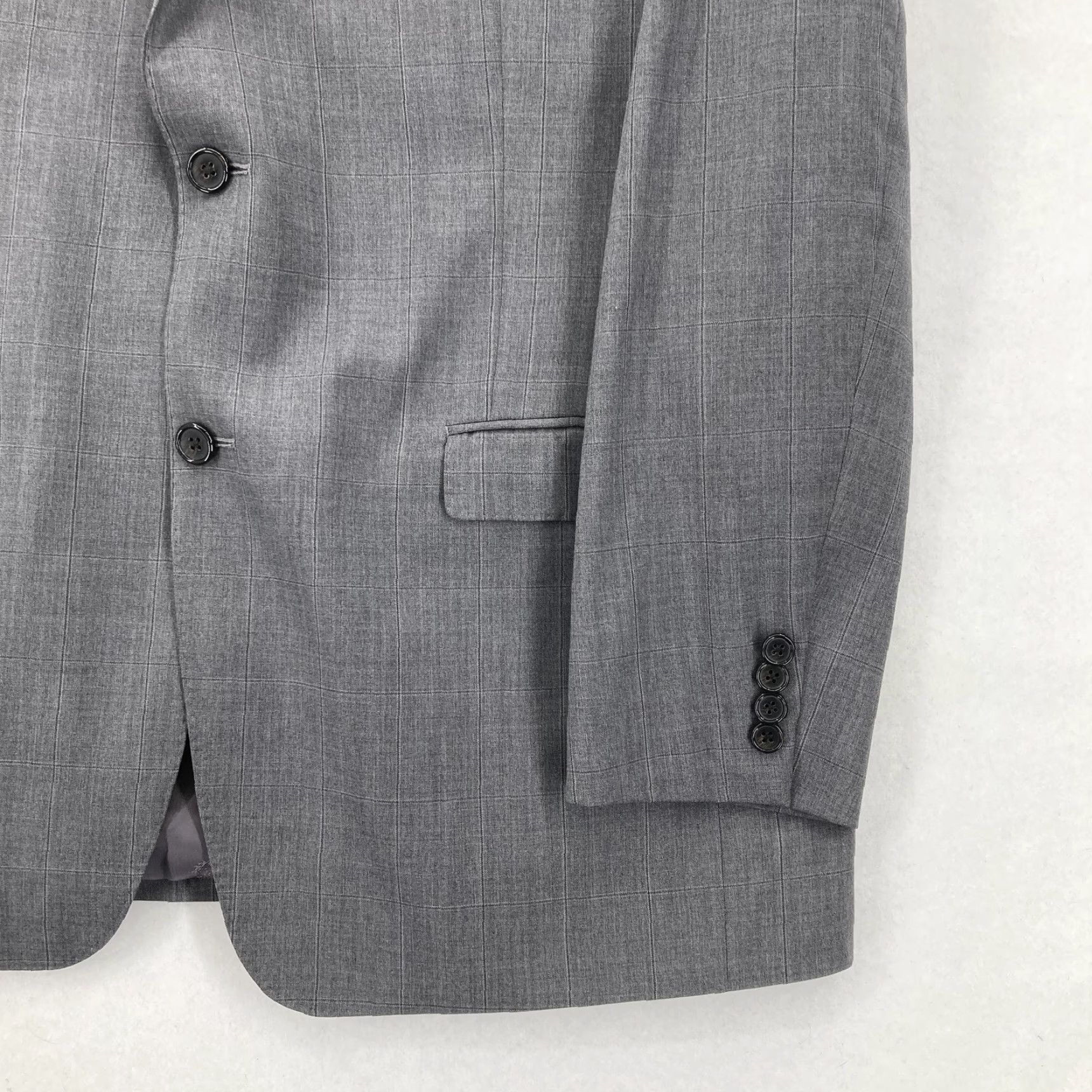 Ralph Lauren VINTAGE Lauren Ralph Lauren Blazer Mens Gray Slim Fit Wool Windowpane Two-Button Suit Jacket 44L Men Size 44R - 3 Thumbnail