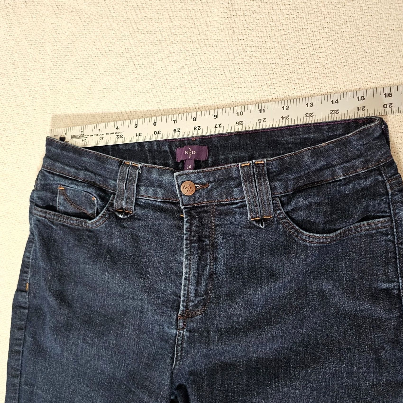 NYDJ VINTAGE NYDJ Marilyn Straight Jeans Womens 14 Blue Denim 31 Lift Tuck Stretch Slimming 5-Pocket Mono 31in Inseam Size 36" / US 14 / IT 50 - 5 Thumbnail