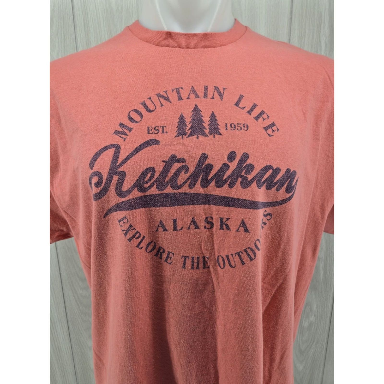 Gildan Alaska Outpost Ketchikan Coral T-shirt Adult XL Gildan T-Shirt Crew Neck Short Sleeve Pink Cotton Blend Graphic Print Men Regular Fit Vintage: No Size US XL / EU 56 / 4 - 3 Thumbnail