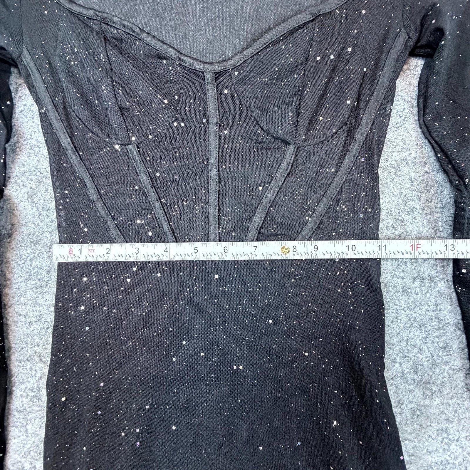 Shein Bling Bodycon Dress Women 2 Black Sparkle Sheer Corset NYE Size XS / US 0-2 / IT 36-38 - 4 Thumbnail