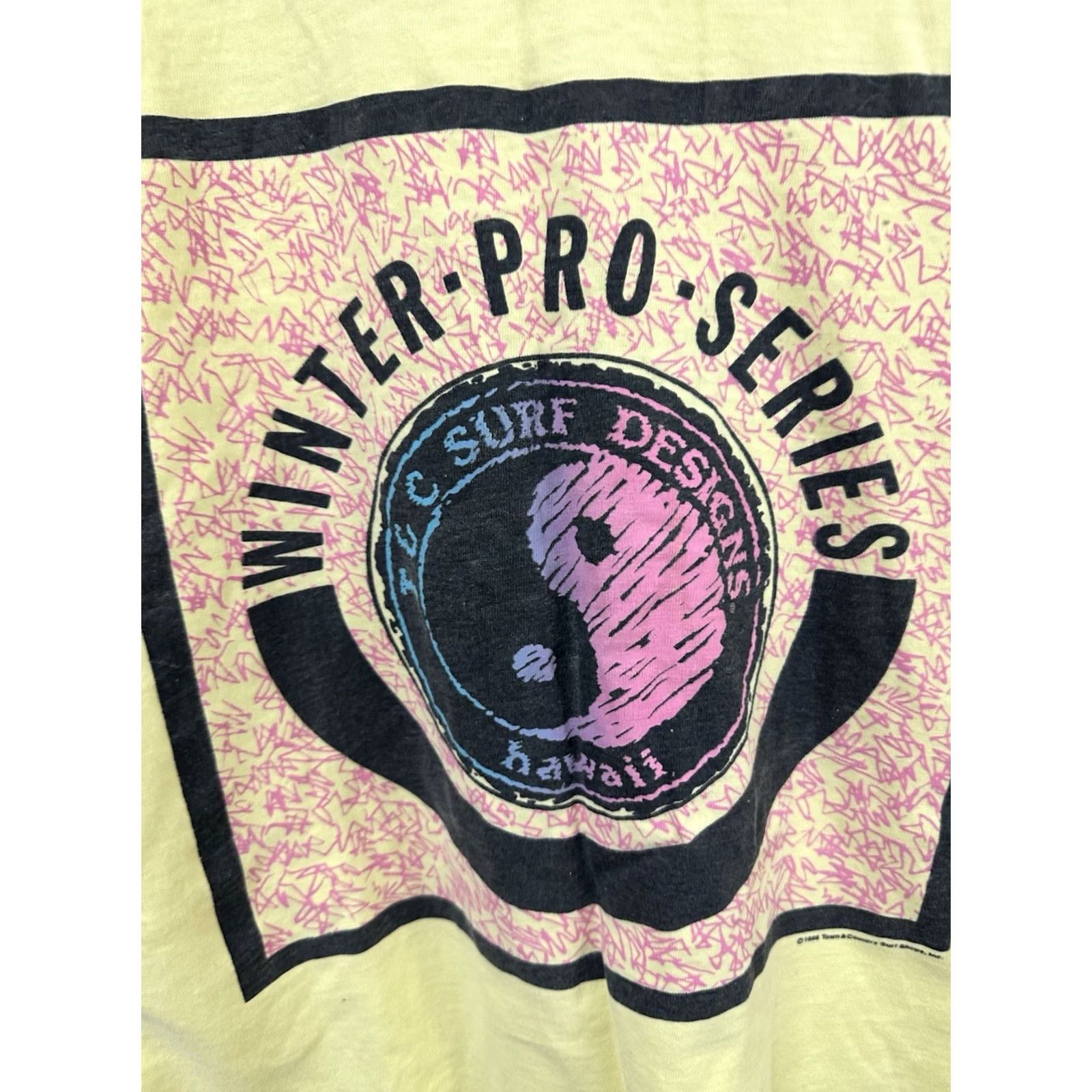 Vintage VTG 80s T&C Town And Country Ying Yang Winter Pro Series Surf T-Shirt Size L Yellow Mens Shirt Size US L / EU 52-54 / 3 - 4 Thumbnail