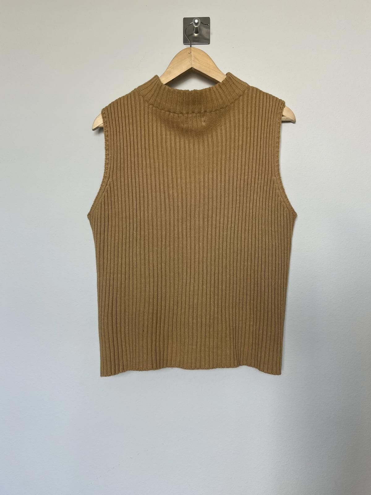 Designer Vintage Tan Leather Suede Knitted Sweater Vest Size L / US 10 / IT 46 - 3 Thumbnail