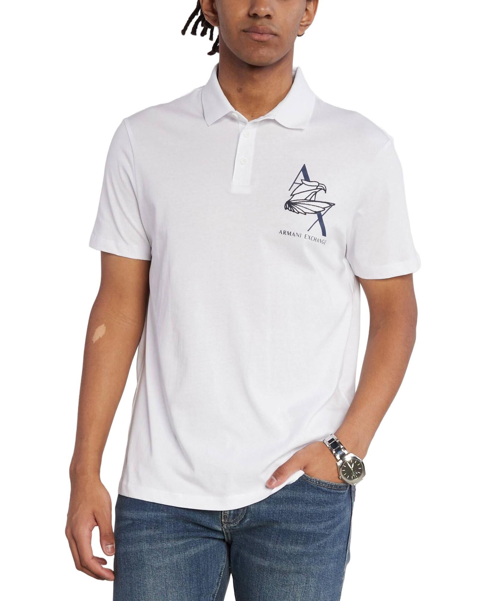 image of Armani Exchange Cotton Polo With Button Fastening in White, Men's (Size XL)