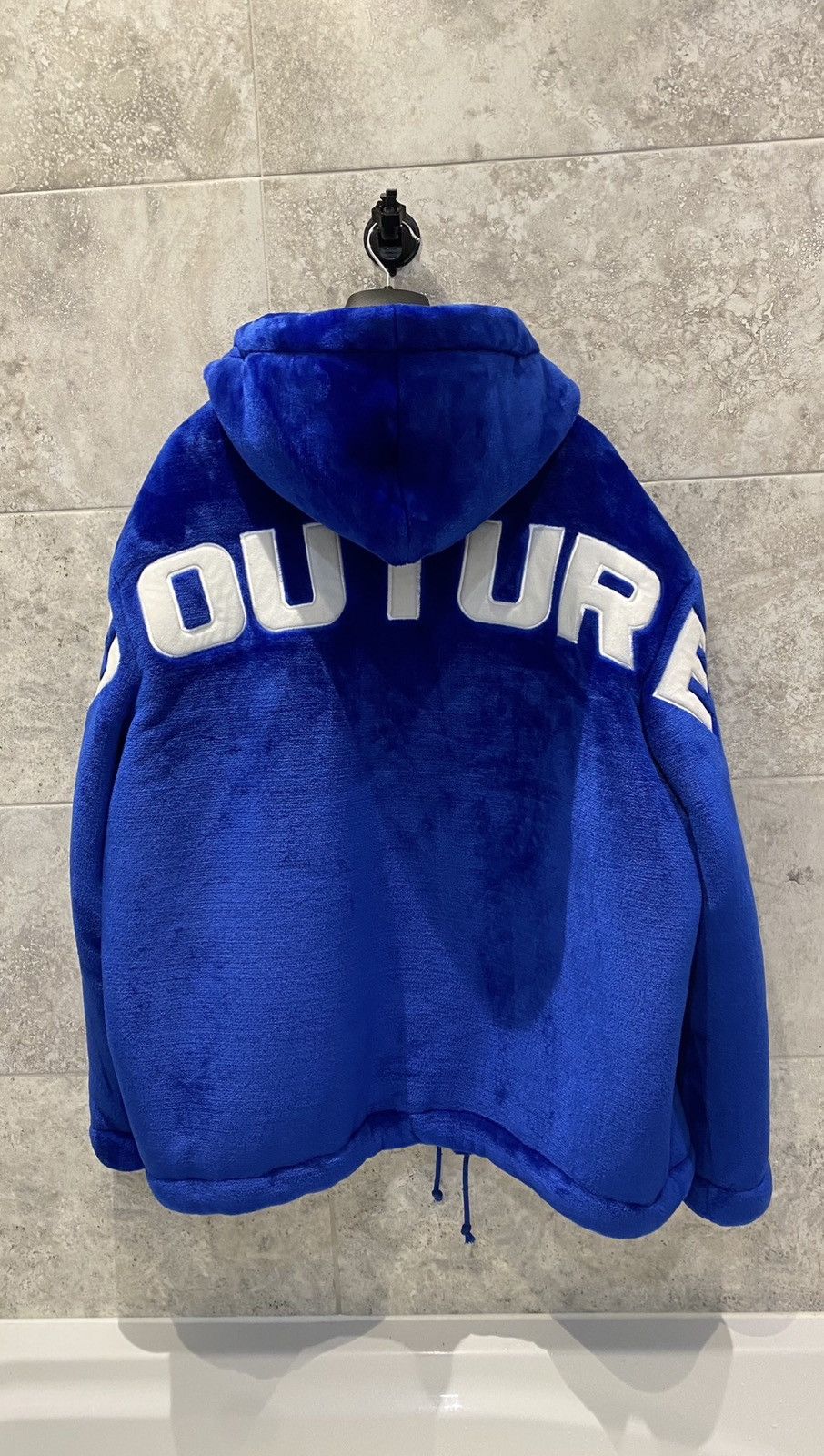 Couture Club Parka Jacket Medium Blue Faux Fur Hood Full Zip